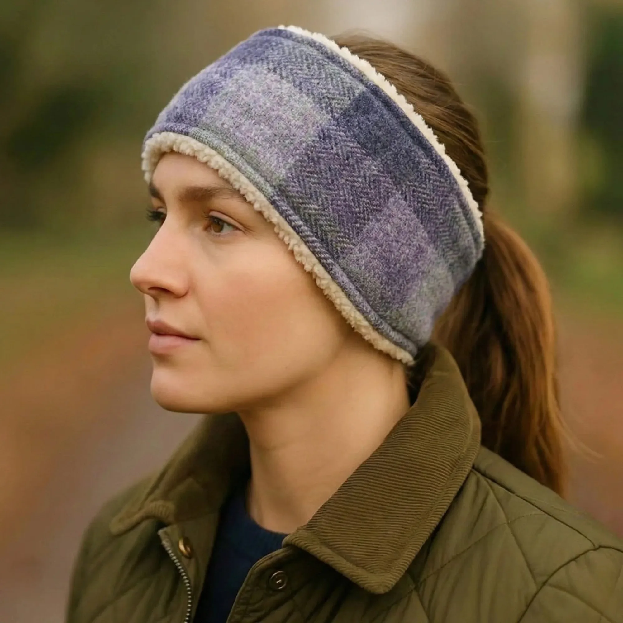 Lavender Block Check Ladies Harris Tweed Headband