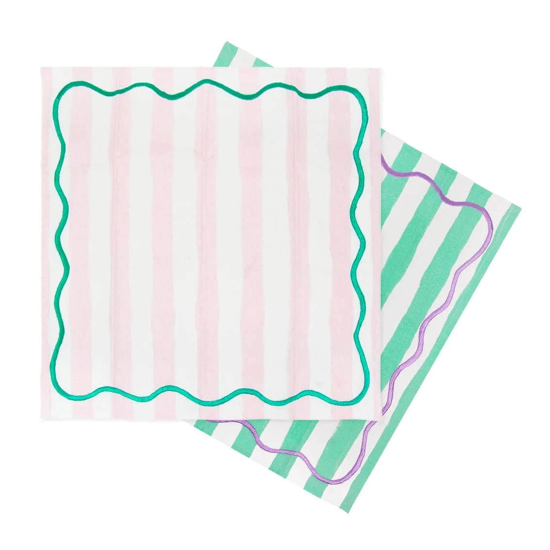 Pale Pink & Mint Green Striped Cotton Napkins - 4 Pack