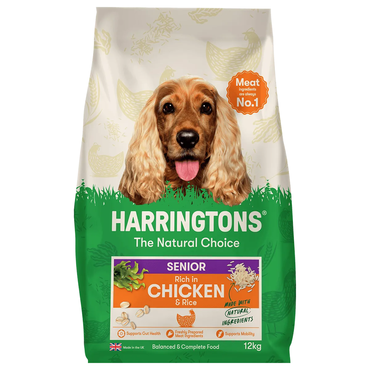 Aliments secs pour chiens seniors riches en poulet et riz 12 kg