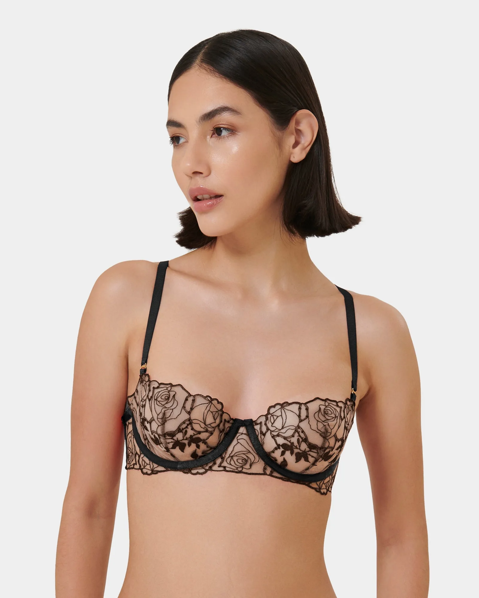 Rosalie Embroidered Balcony Bra Black