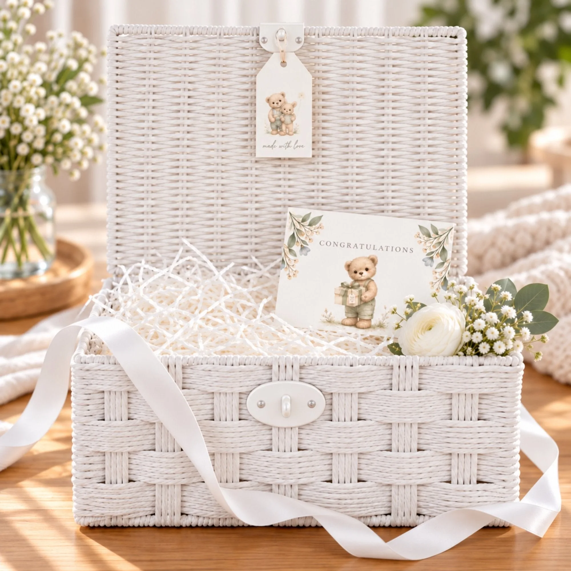 White Paper Rope Wicker Nursery Basket