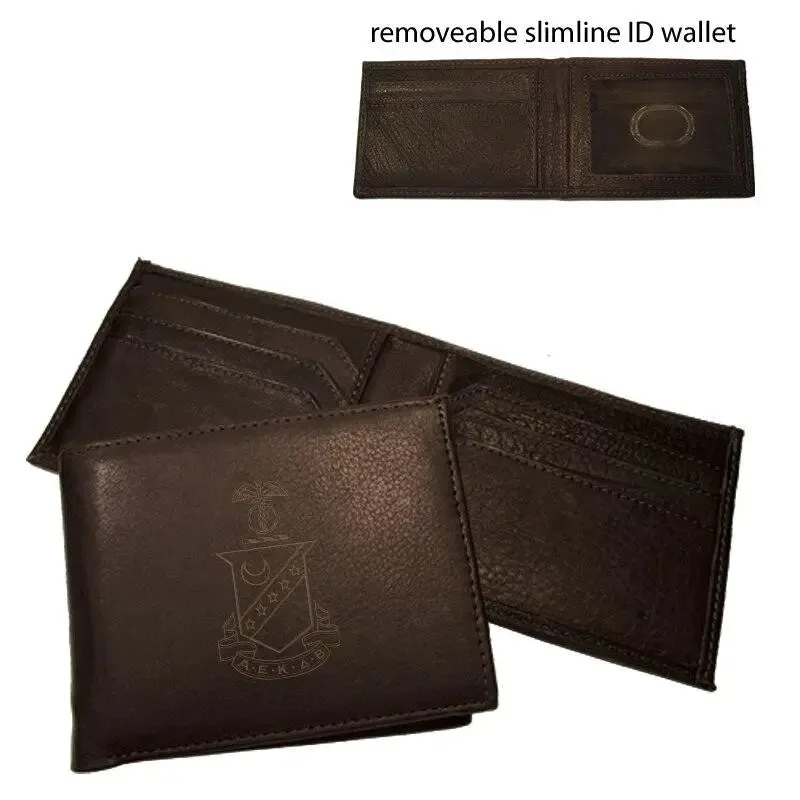 Kappa Sig 棕色皮革徽章雙折錢包