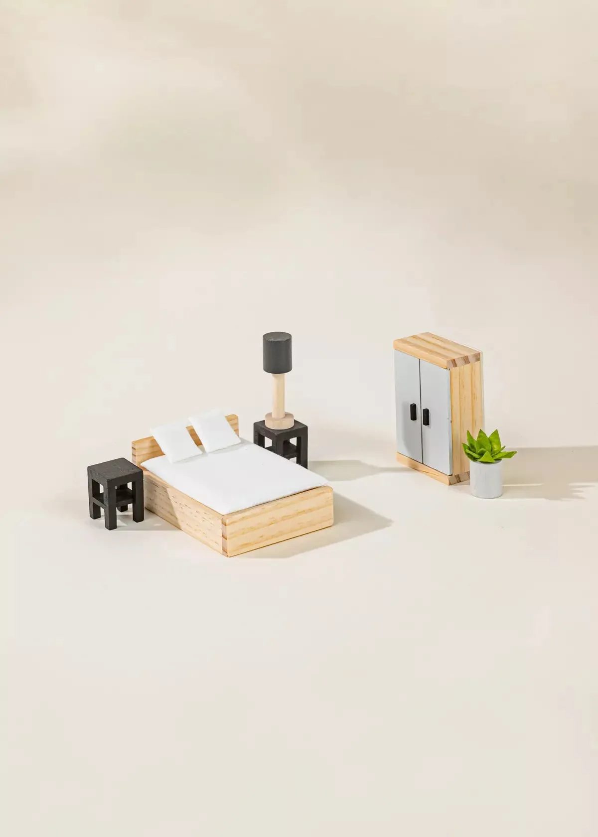 Meubles de chambre principale pour maison de poupée en bois (9 pièces)