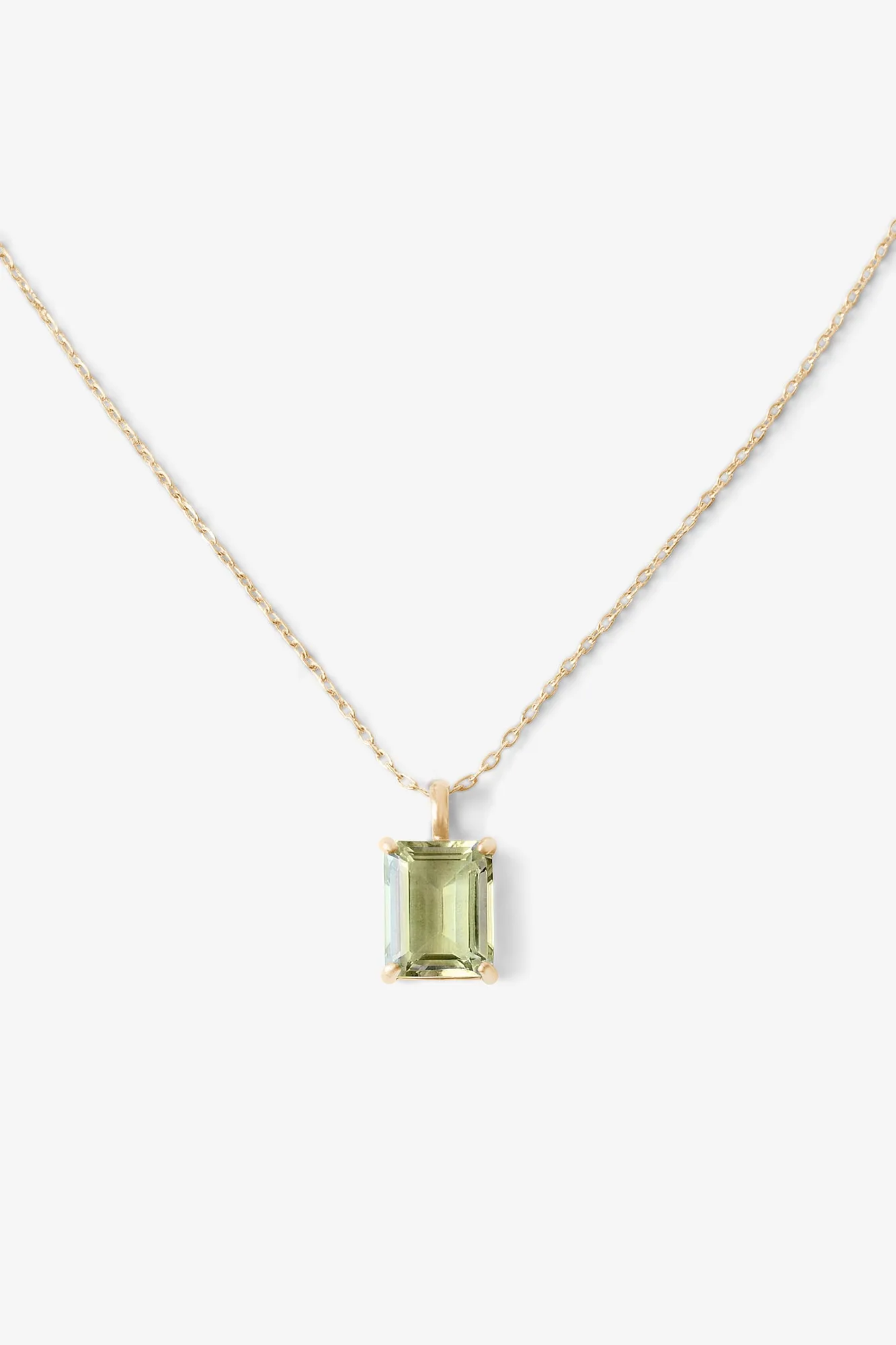 Solitaire Emerald Cut 14K Gold Fill Necklace - Green Amethyst