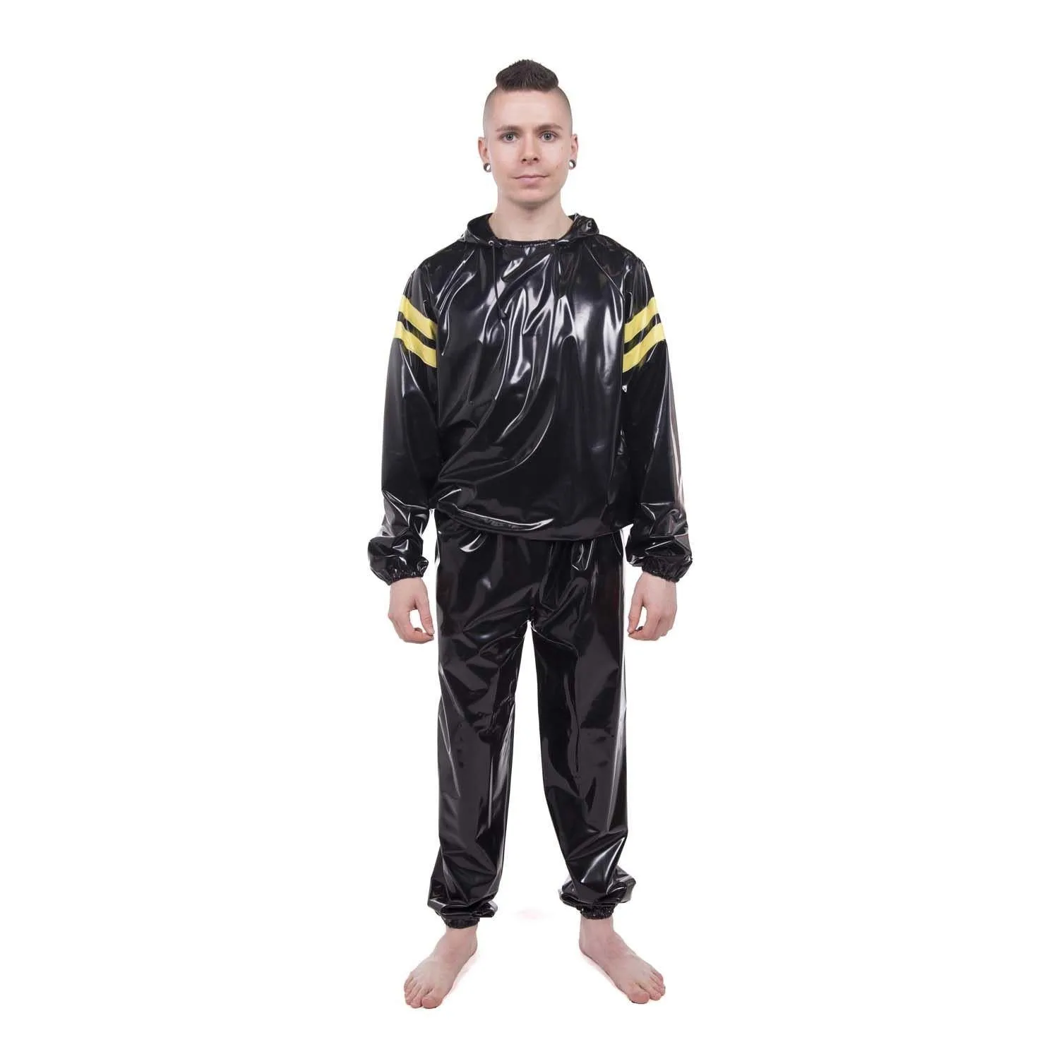 Striped Vinyl Tracksuit, Black/Yellow PVC