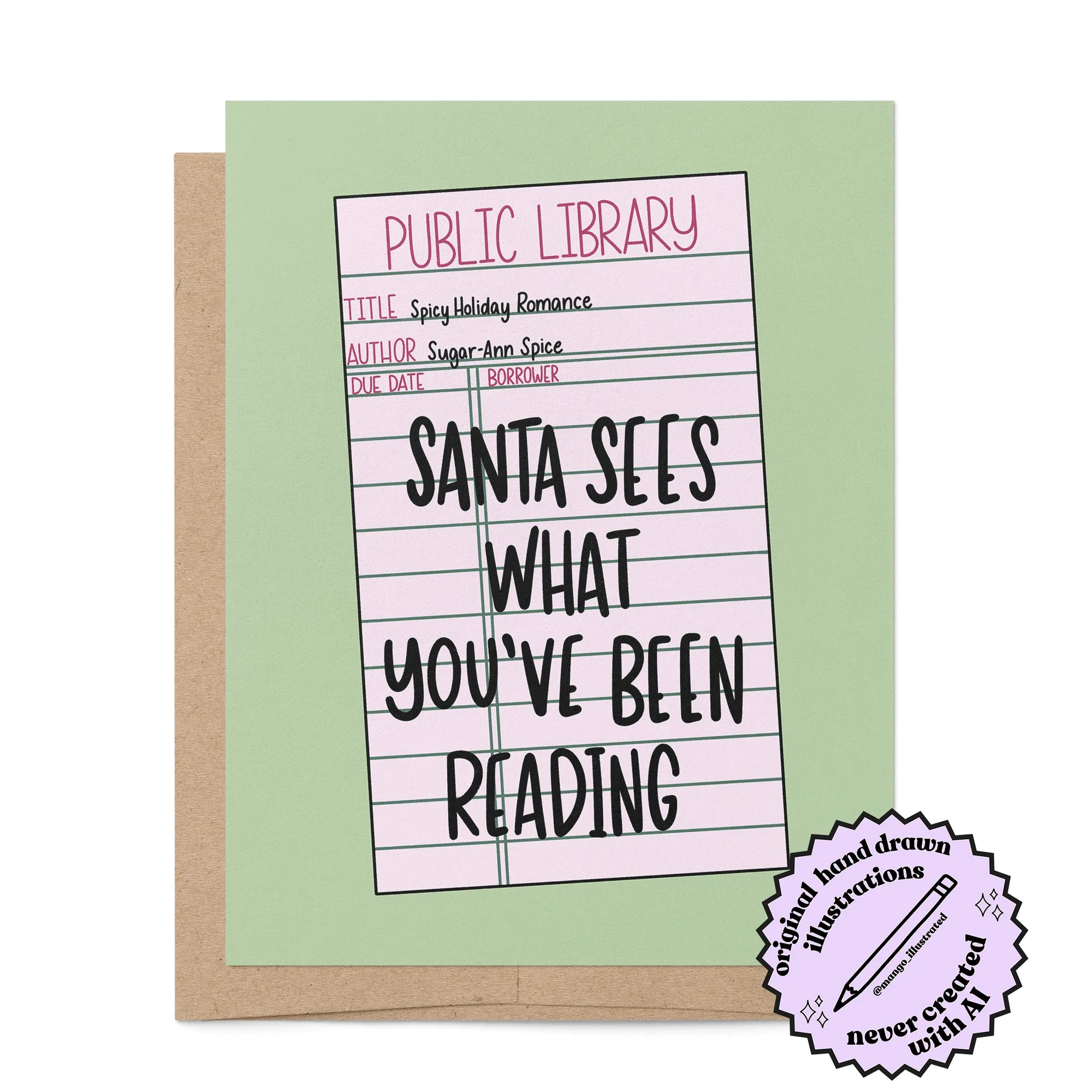 Santa Sees What You've Been Reading bookish holiday card