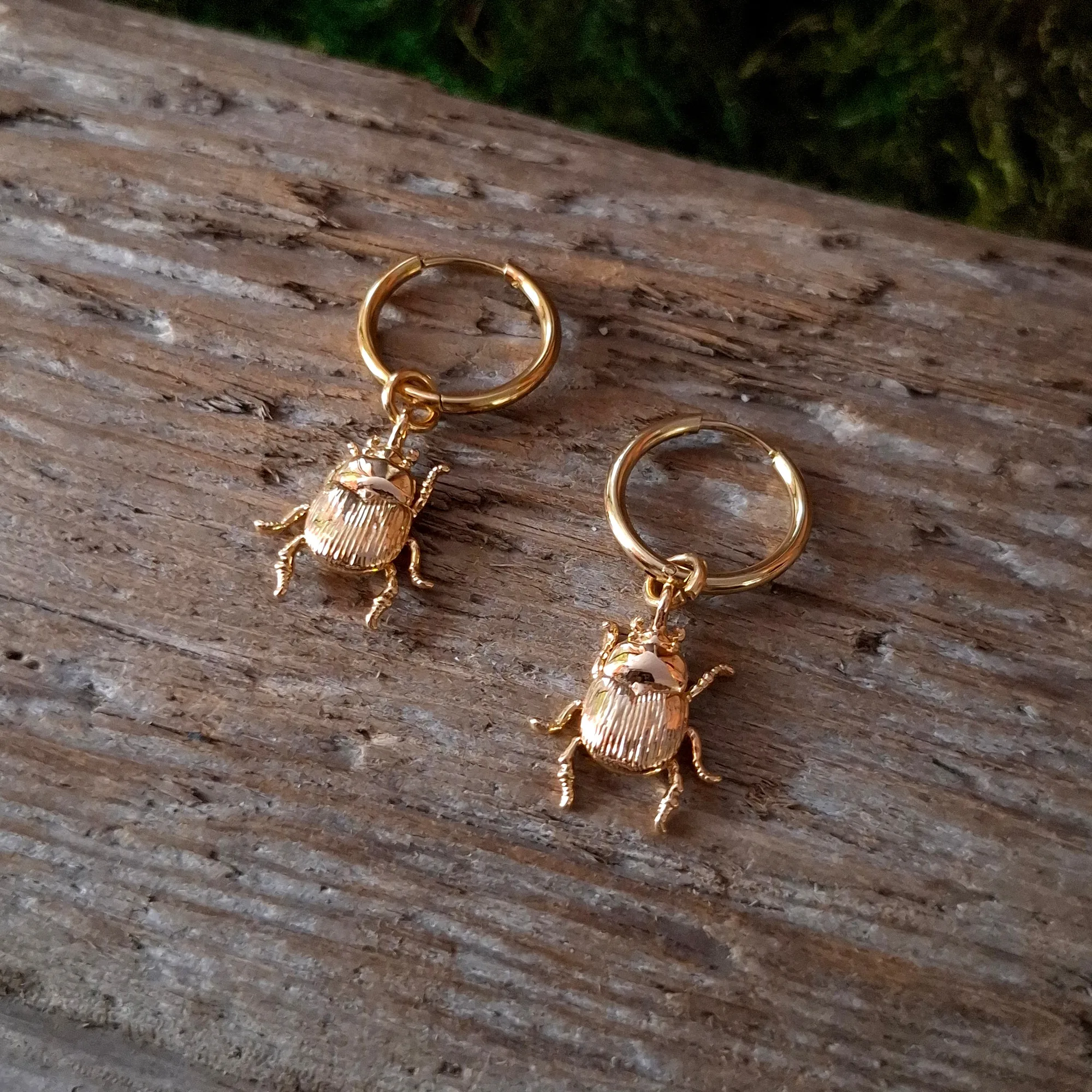 Small Gold Beetle Hoop Earrings