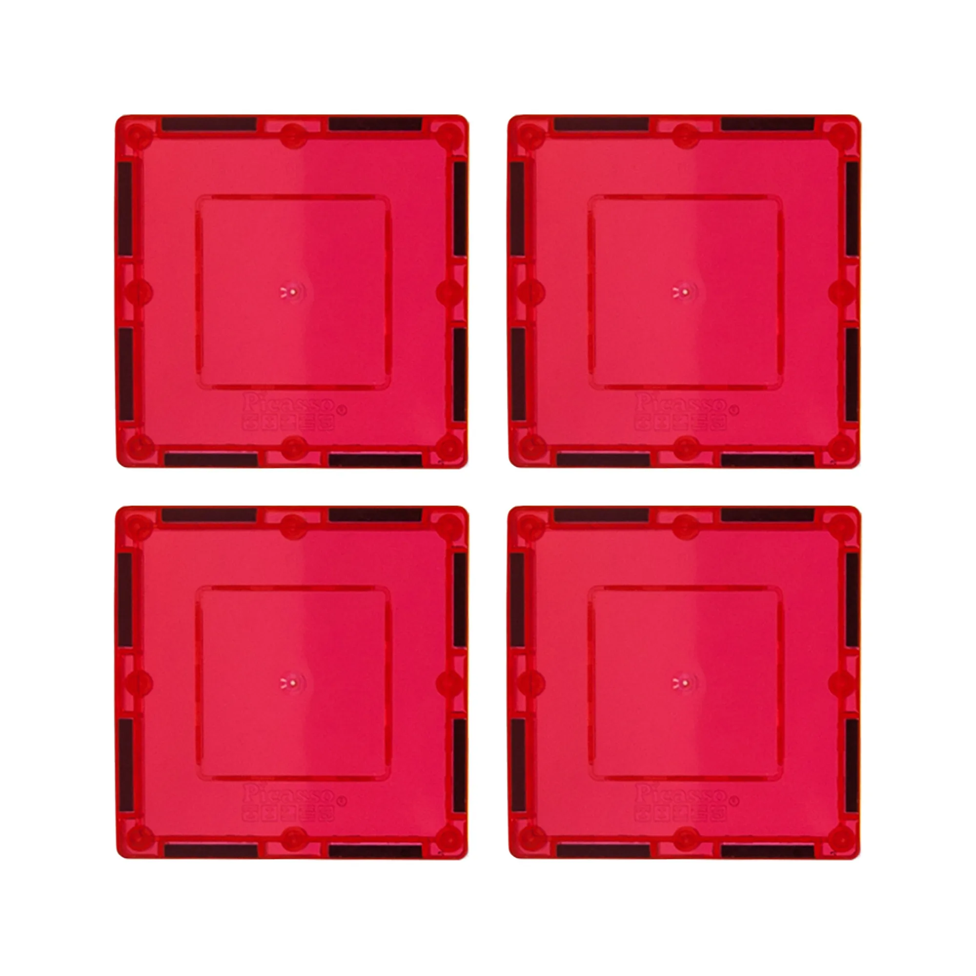 PicassoTiles 4피스 3" x 3" 빨간색 사각 자석 타일