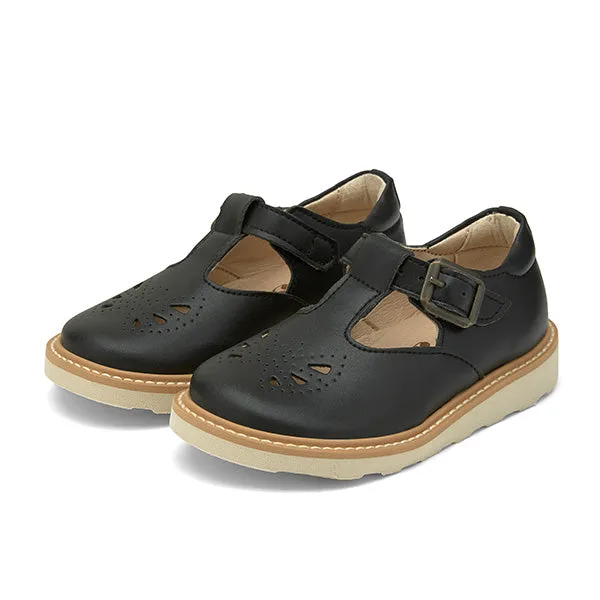 Rosie Vegan T-Bar Kids Shoe - Black Synthetic Leather