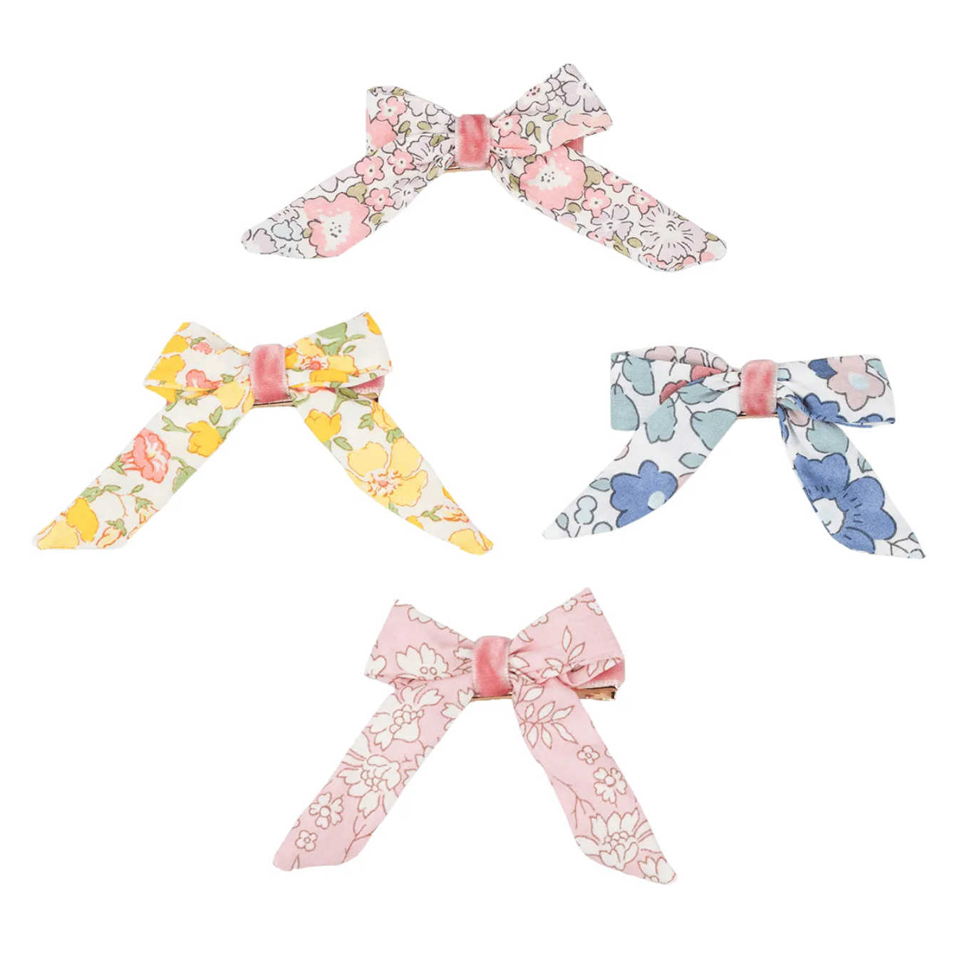 Liberty Print Floral Pattern Bow Hair Clips x 4