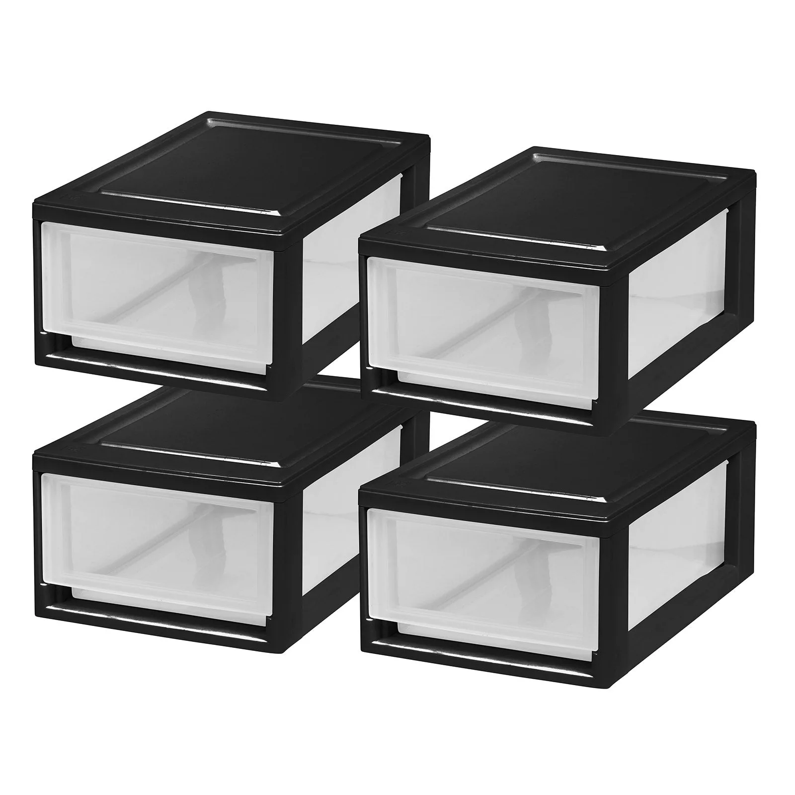 Tiroir empilable compact de 6 quarts, lot de 4, noir