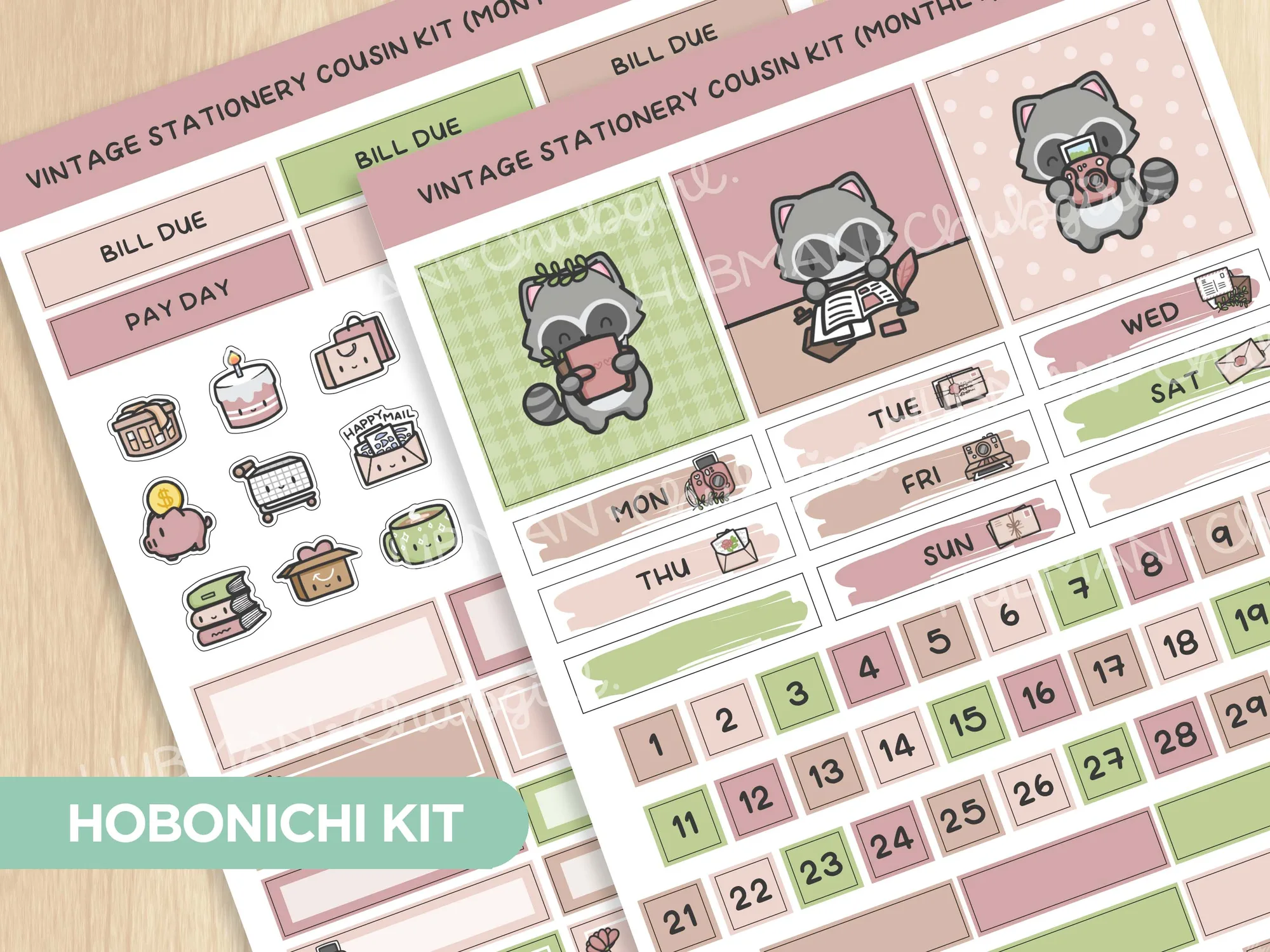 Kit Mensile Hobonichi Cousin Tema Cartoleria Vintage (Set da 2)