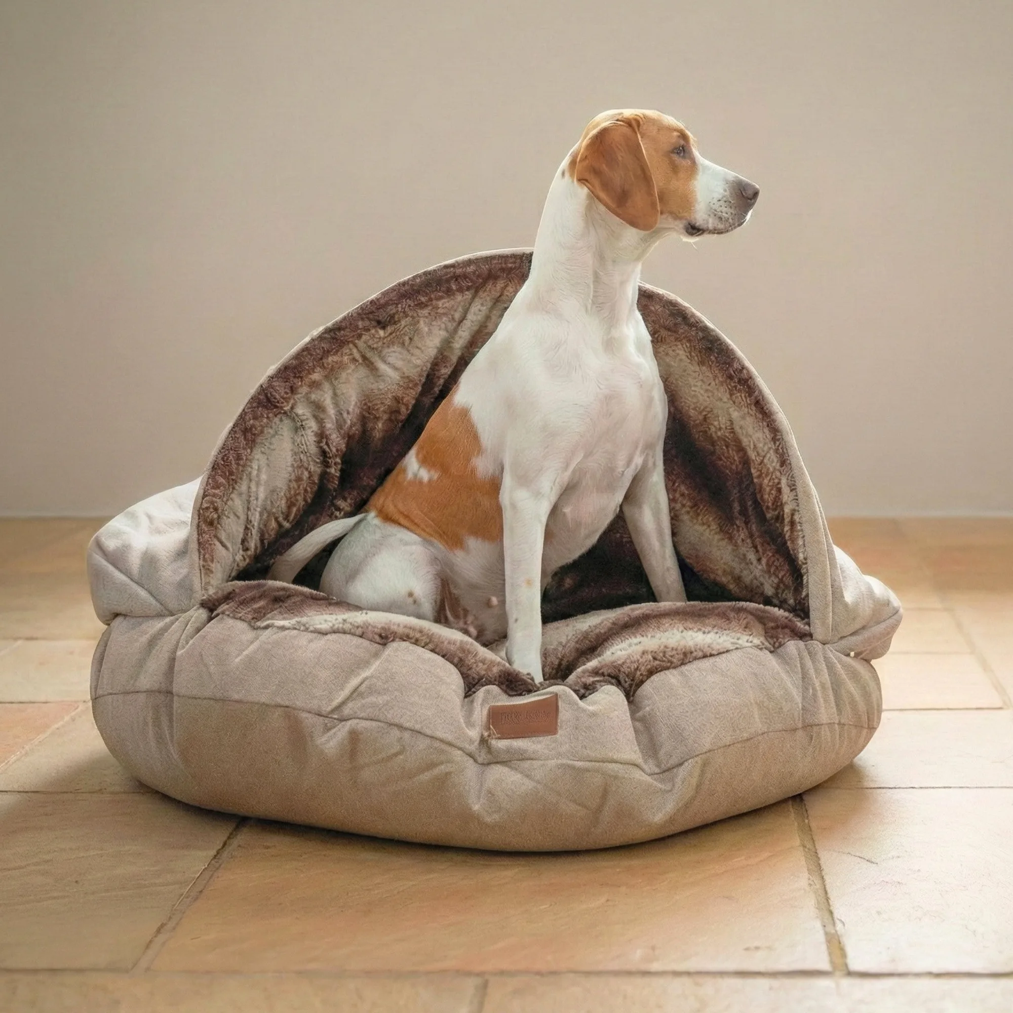 Beige Luxury Dog Cave Bed