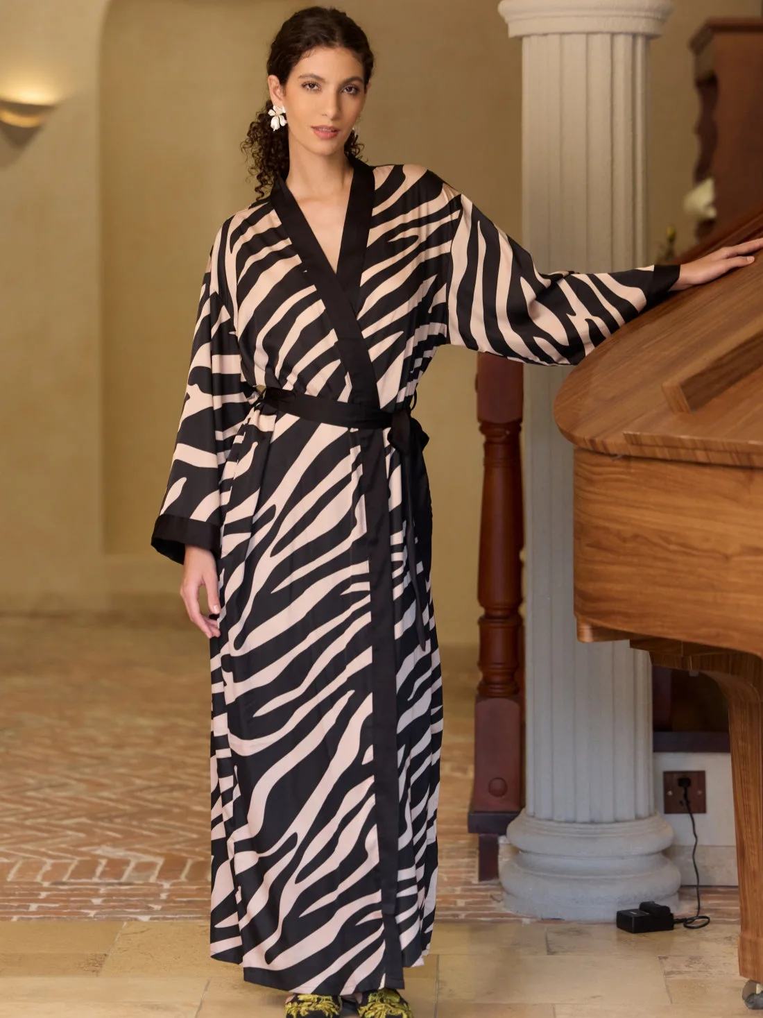 How to Style a Black Zebra Stripe Kimono Robe