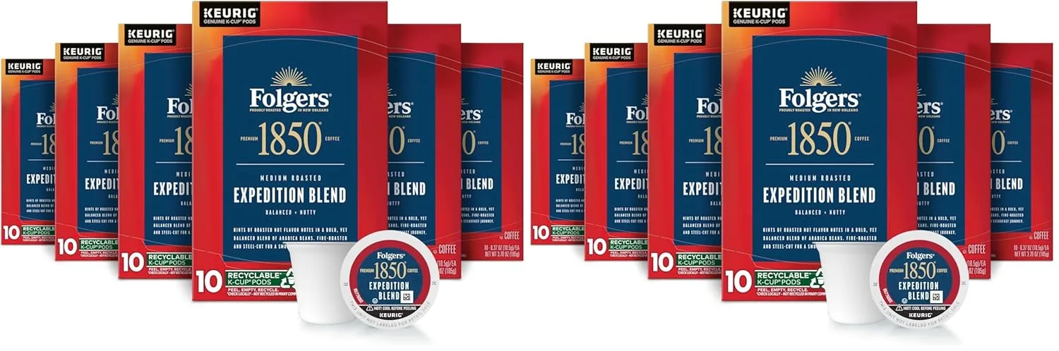 Folgers 1850 Expedition Blend Medium Roast Coffee, 60 Keurig K-Cup Pods (Pack of 2)