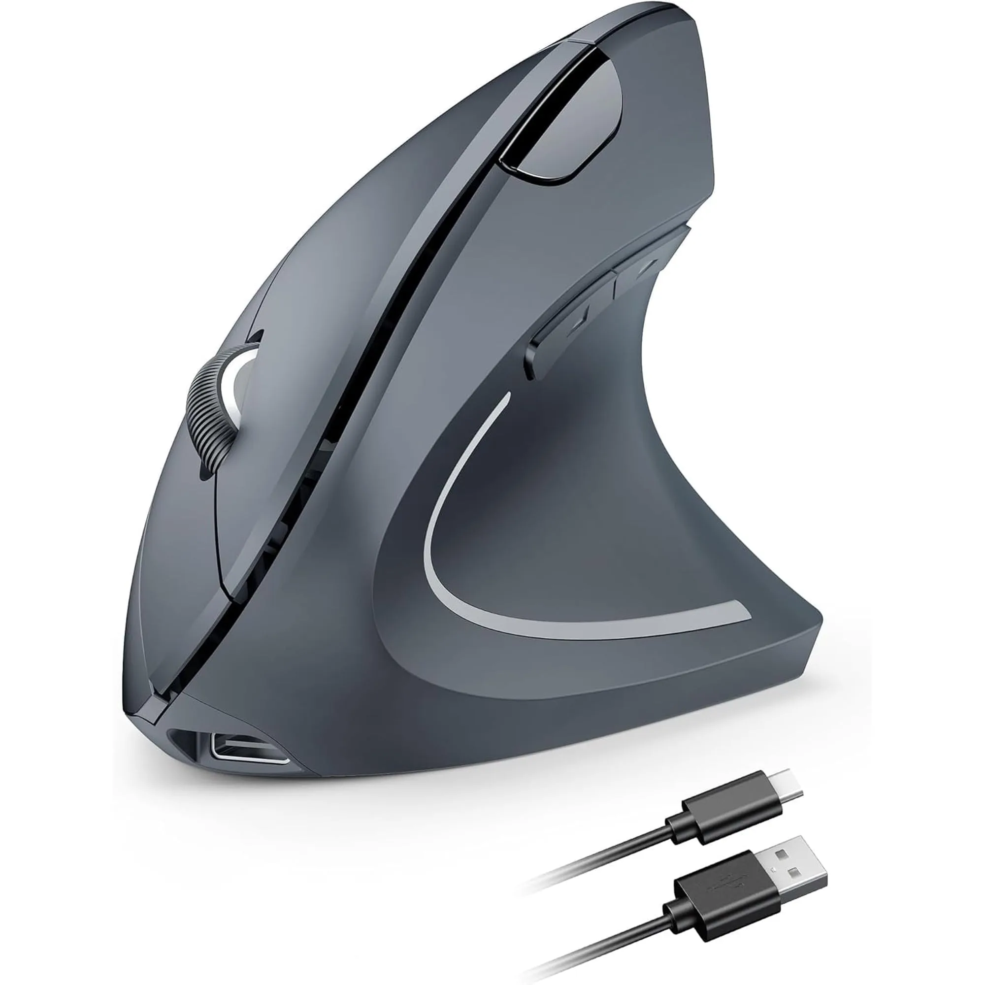 ماوس لاسلكي قابل للشحن مريح، ماوس عمودي USB 2.4GHz مع نقر صامت، 4800 DPI مع 6 مستويات DPI قابلة للتعديل، ماوس كمبيوتر بـ 6 أزرار للابتوب والكمبيوتر الشخصي وماك بوك (لا يحتاج بطاريا