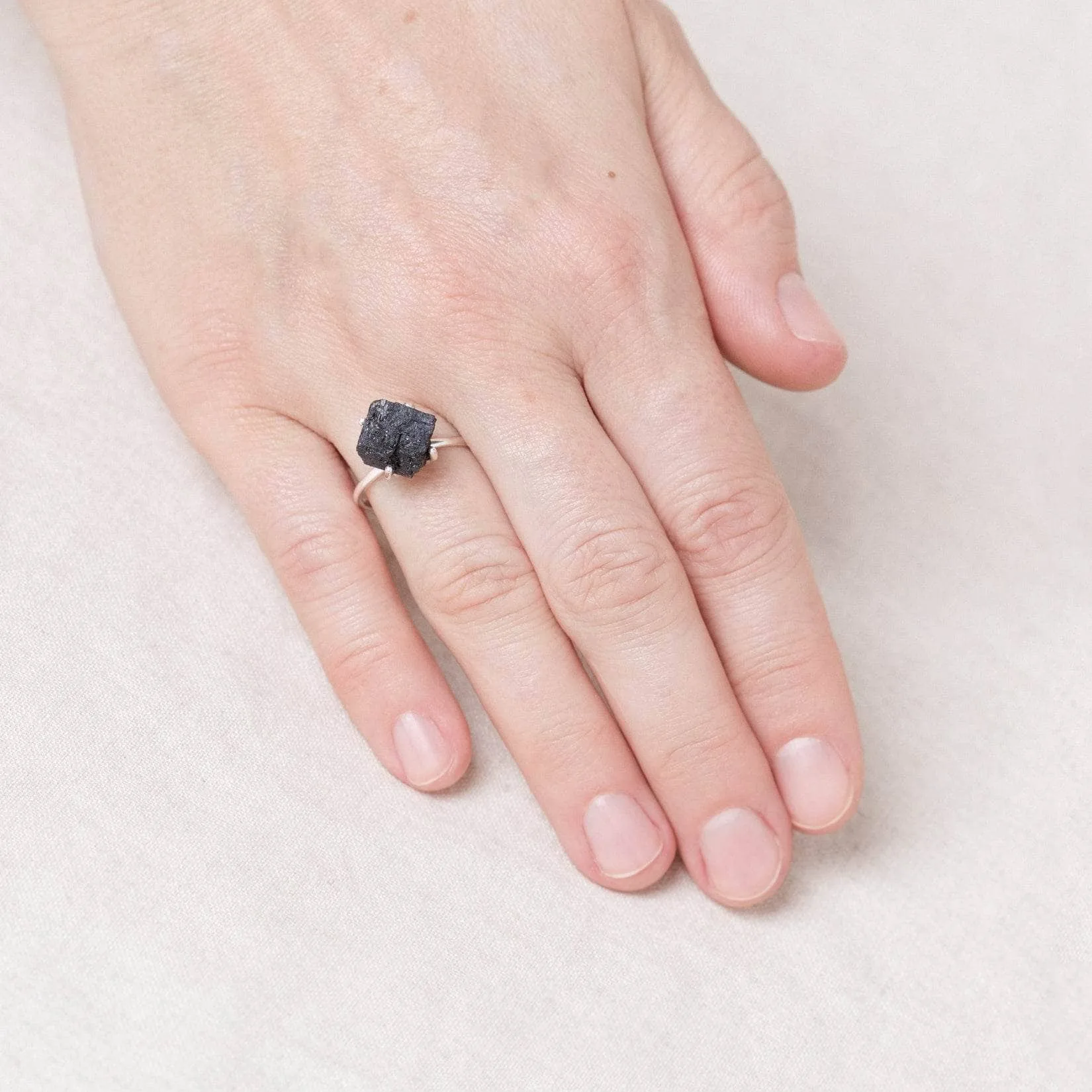 BLACK TOURMALINE RAW FREEFORM GOLD OR SILVER RING