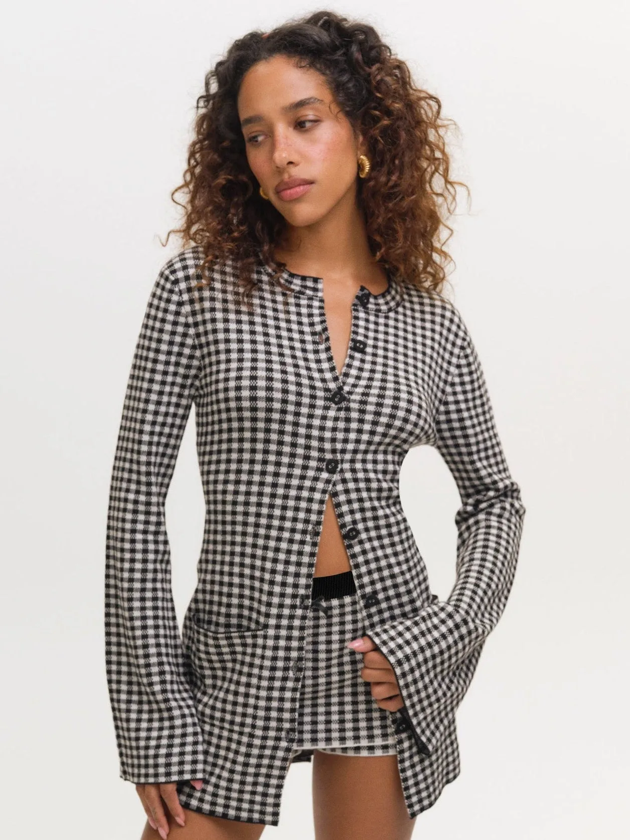 Gingham Strickjacke — Schwarz