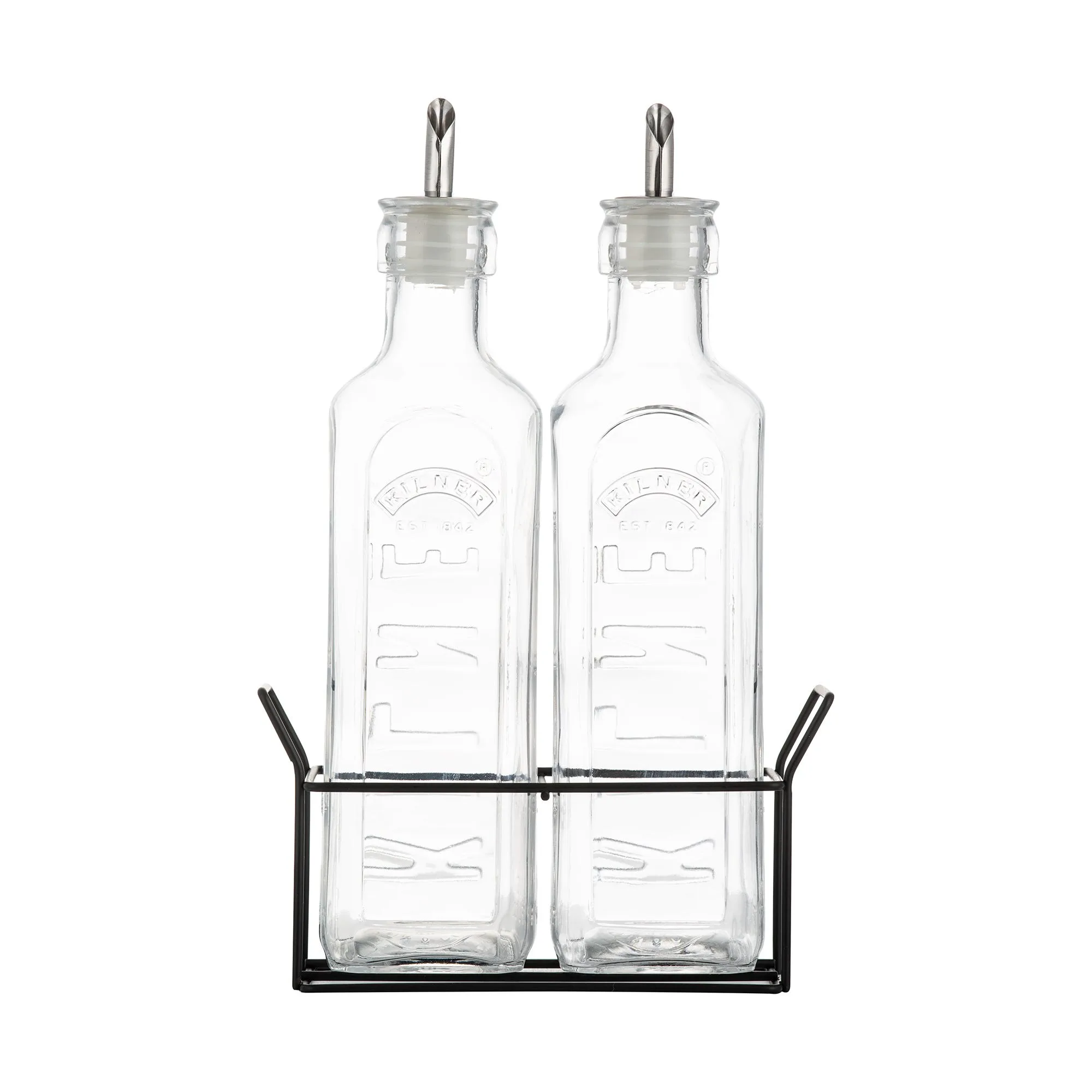 Kilner Set of 2 Oil Bottles & Metal Rack 0.3 Litre