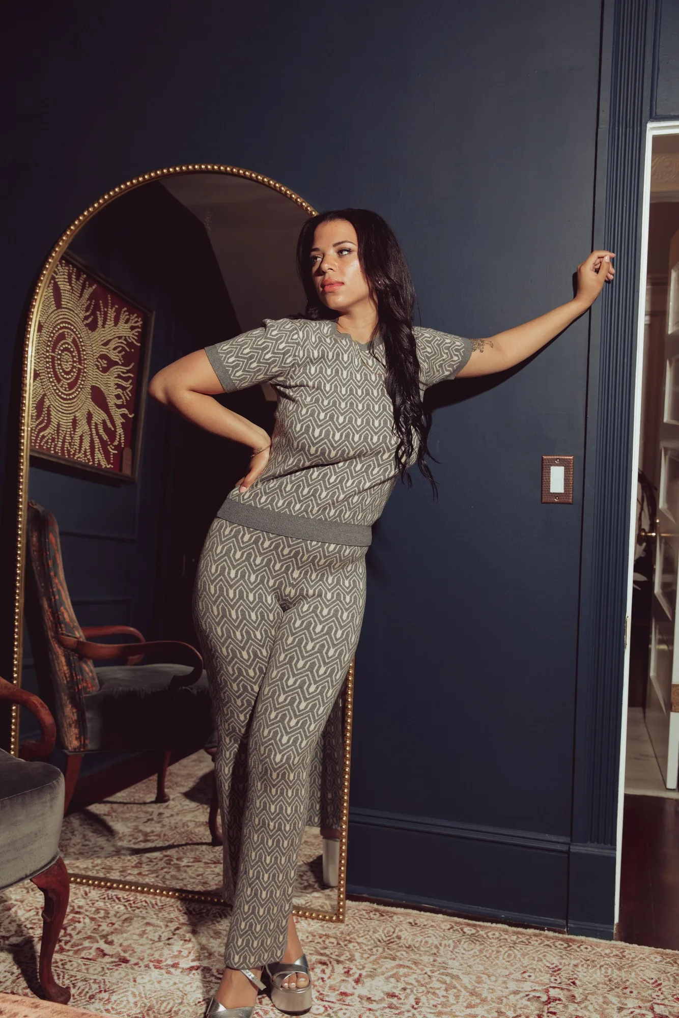 JACQUARD KNIT LOUNGE FLARE PANT