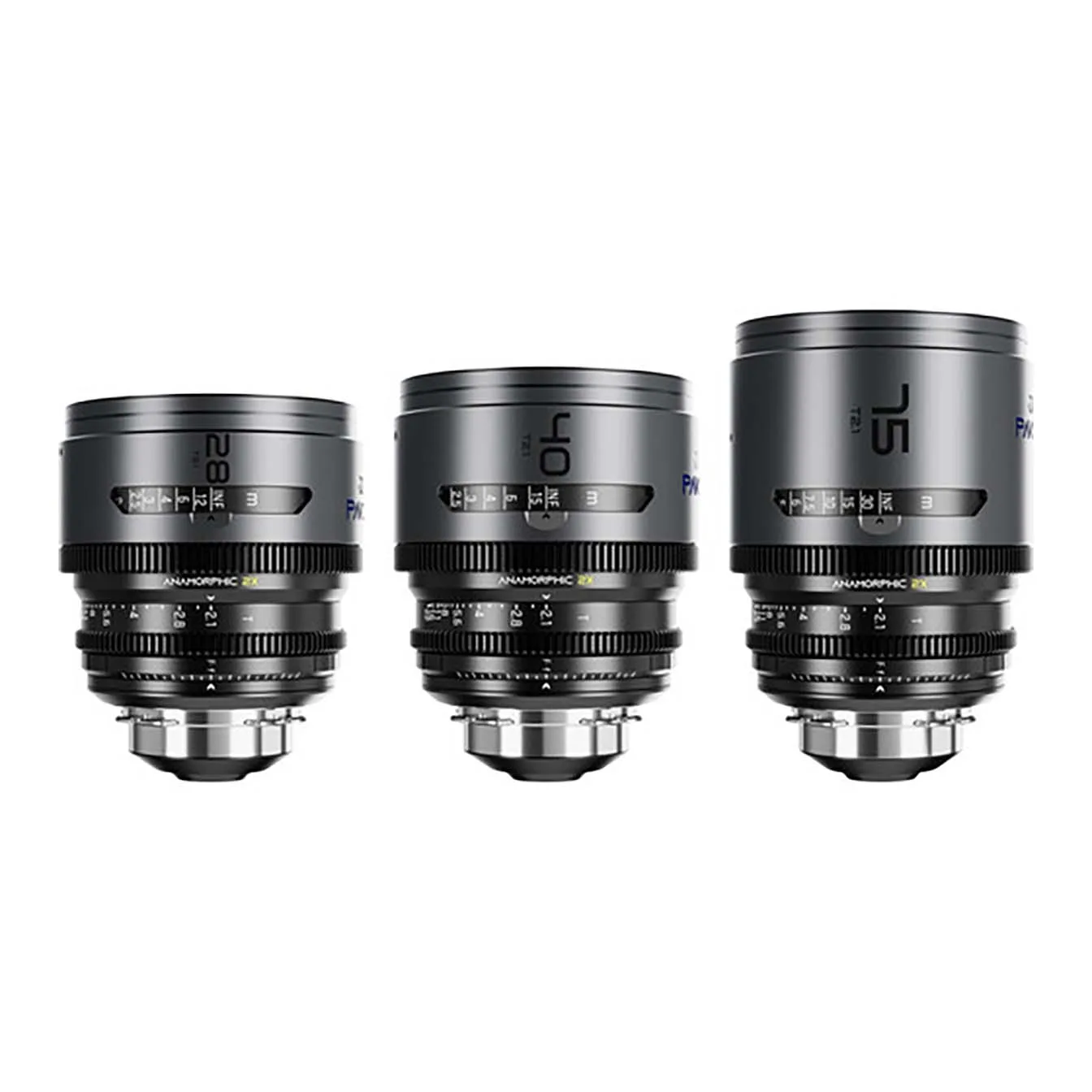 DZOFilm PAVO 2x Anamorphic 28/40/75mm T2.1 3-Lens Set (Blue Coating, PL/EF Mount