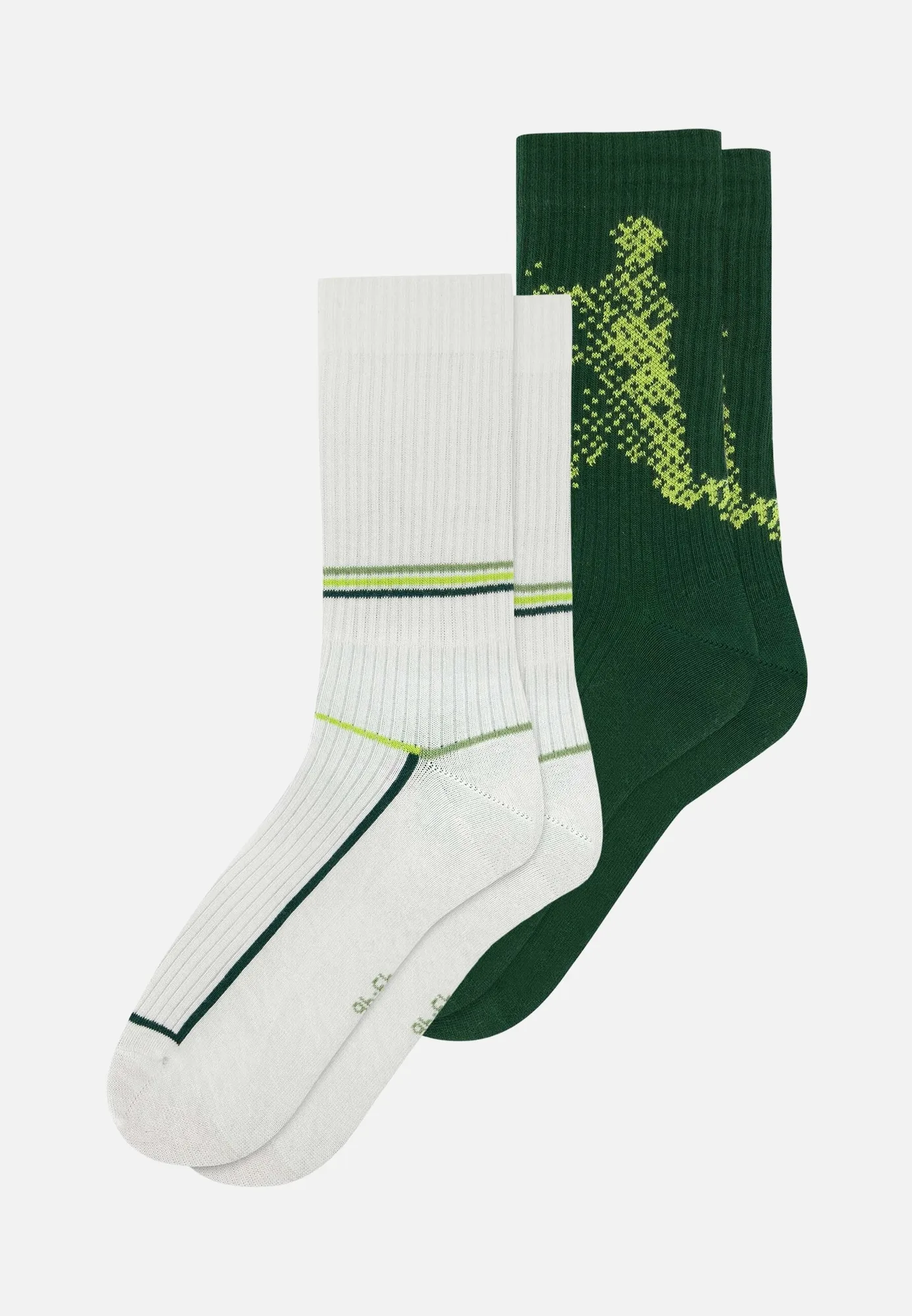 Lot de 2 chaussettes mi-hautes en coton - Chaussettes Blanc Laser Jaune Anis Joueur Vert Forêt Jaune Anis