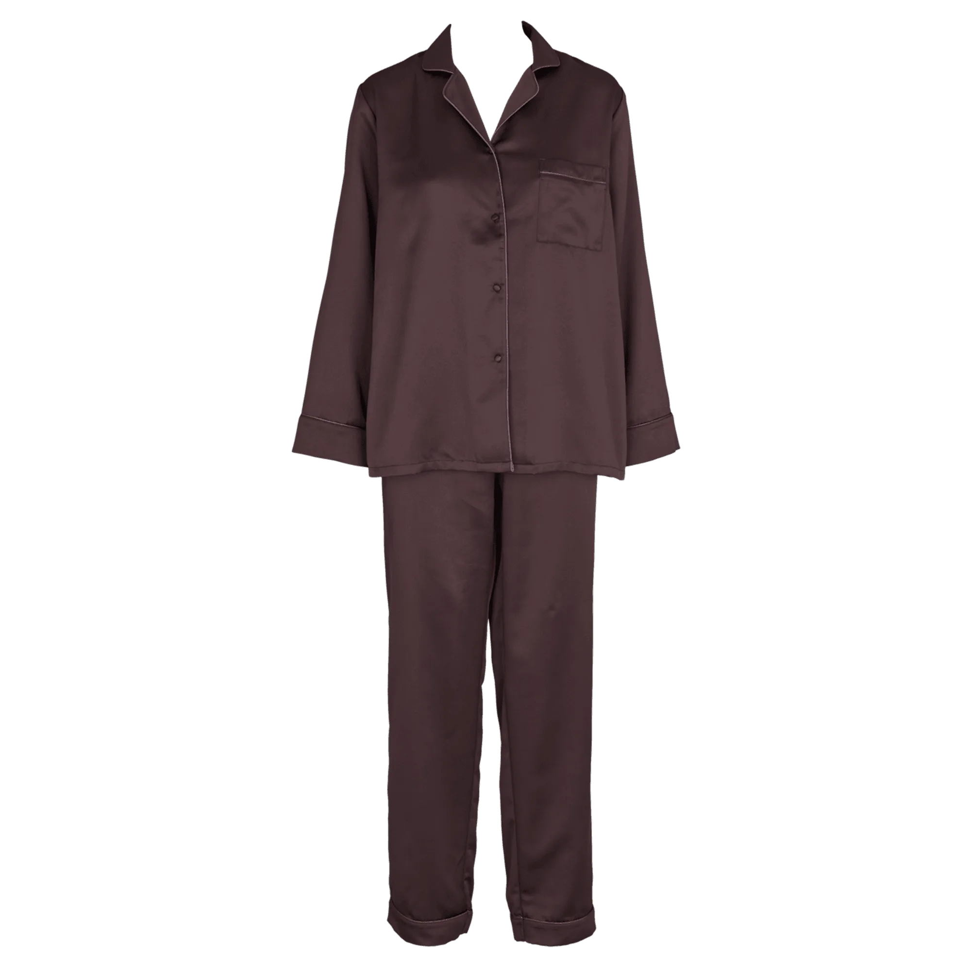 Pijama de satén Leo - Marrón oscuro