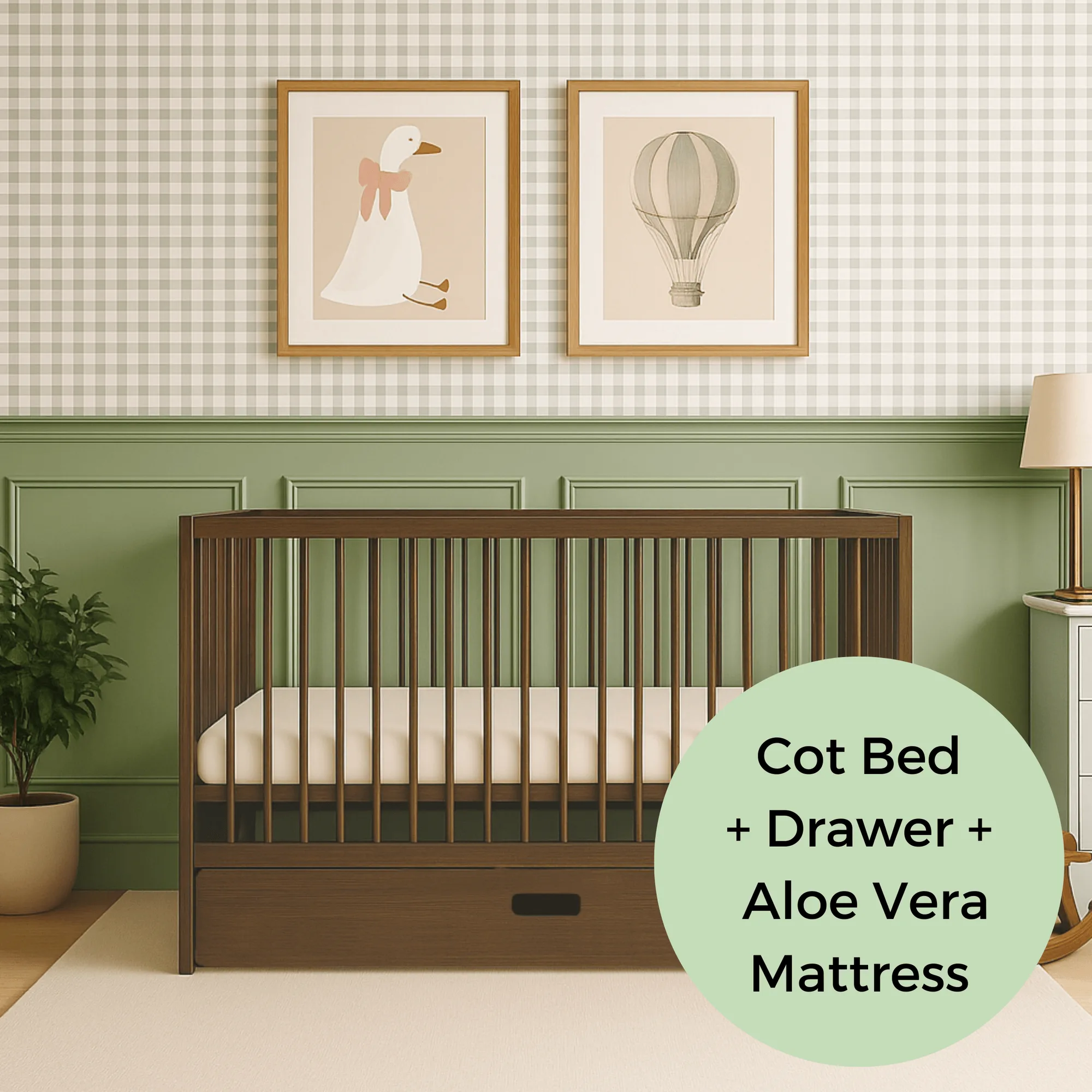 Midi Cot Bed With Drawer & Aloe Vera Mattress - Walnut (140x70)