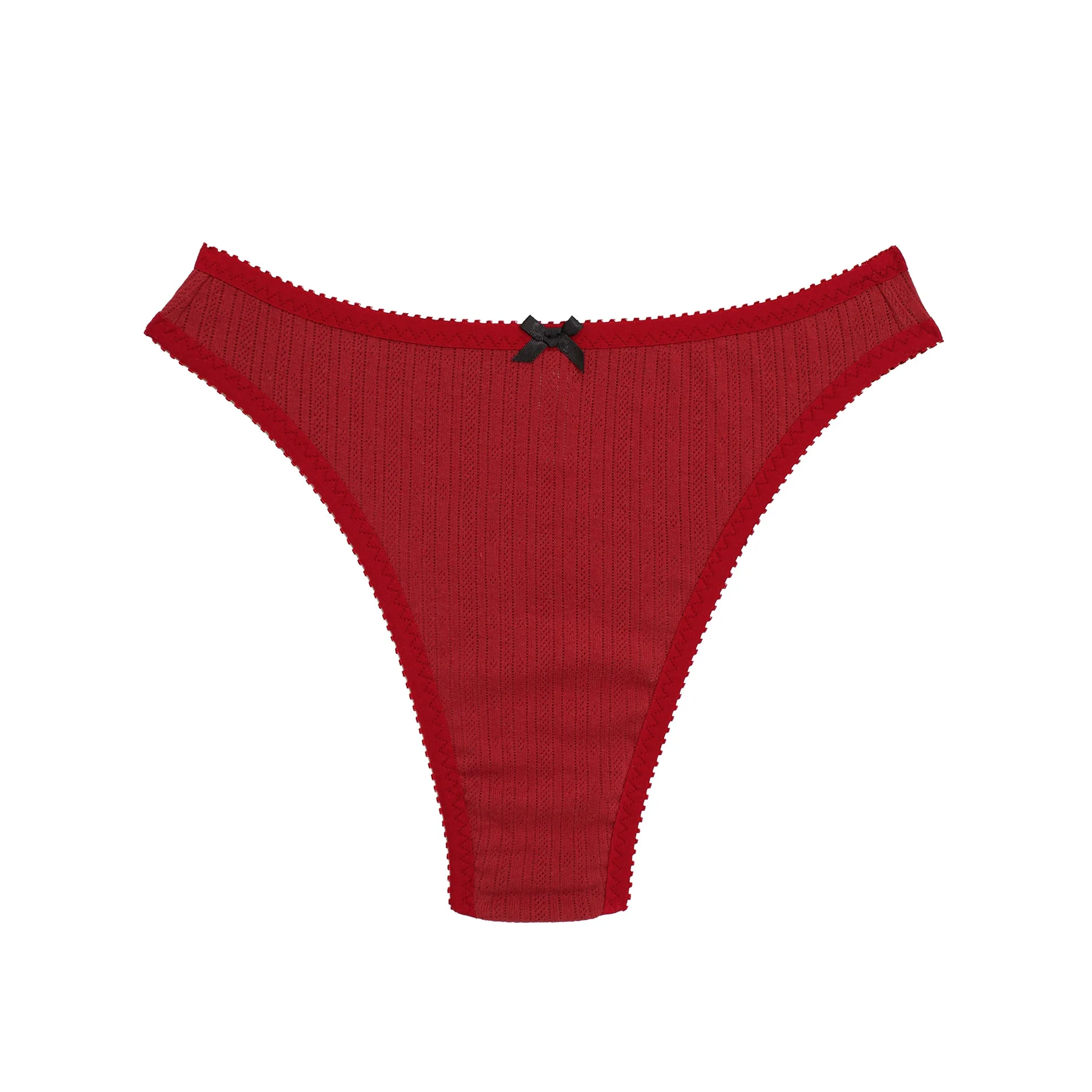 Sabrina Thong Red Pointelle Cotton