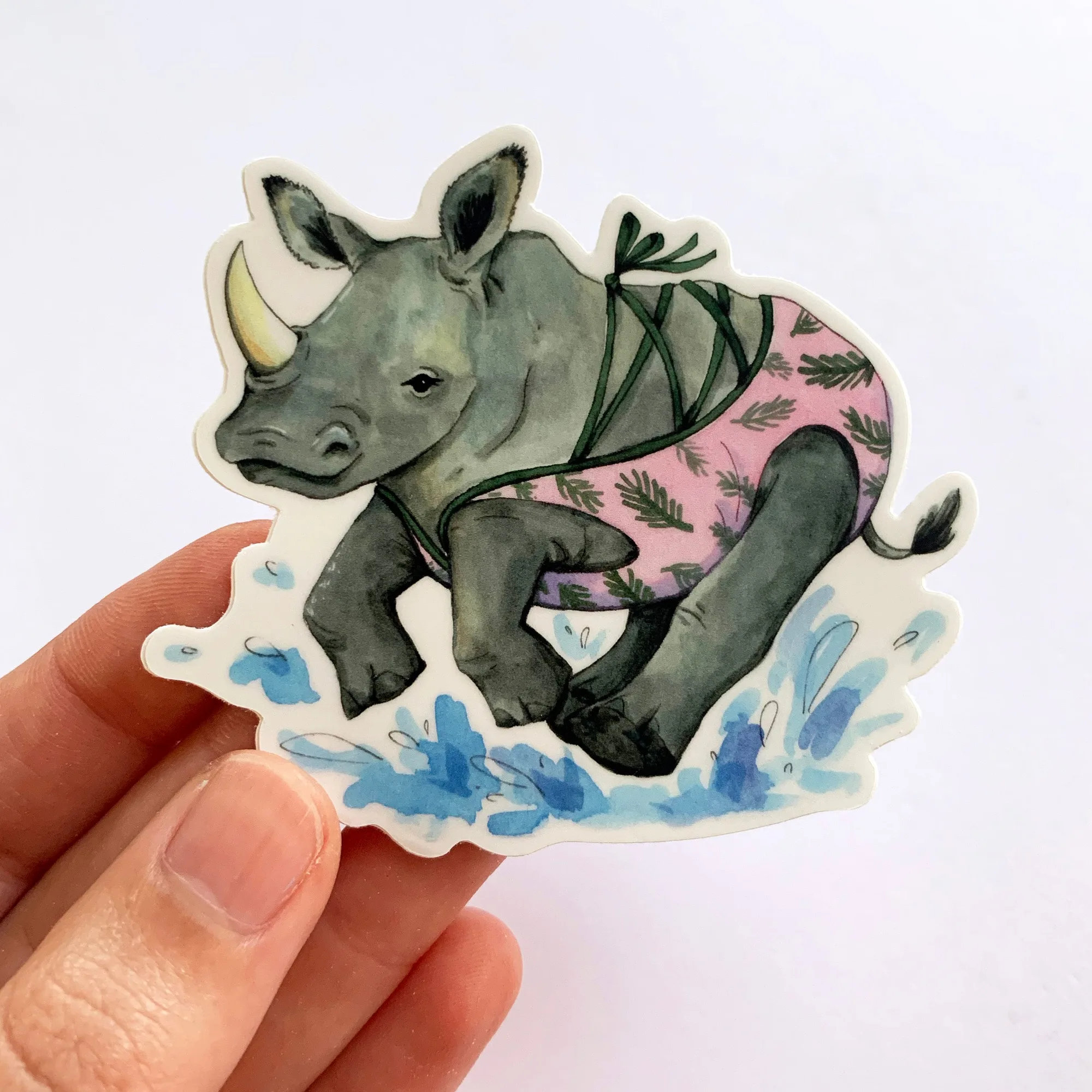 Rhino in Swimsuit Vinyl Die Cut Weatherproof Sticker
