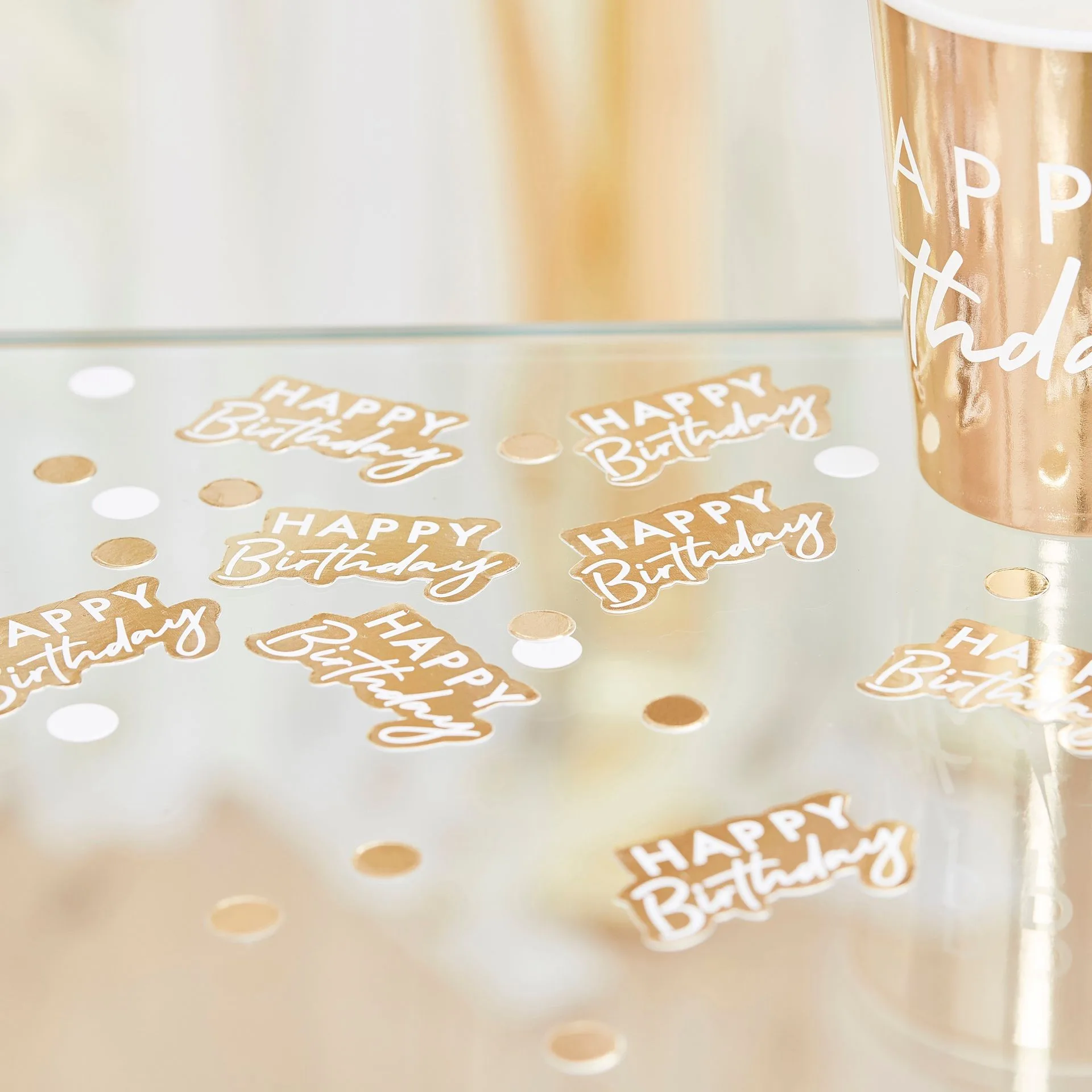 Confettis Joyeux Anniversaire Or et Blanc