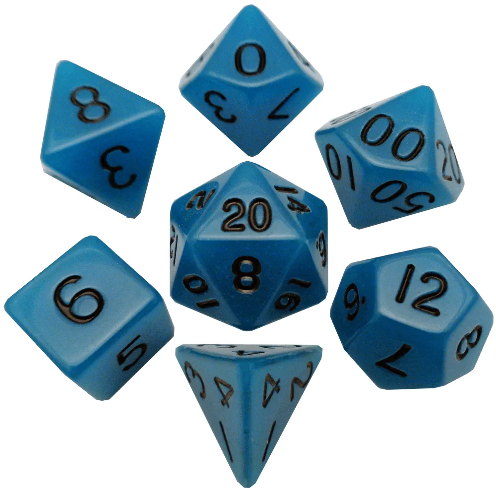 Glow in the Dark Blue 16mm Polyhedral Dice Set