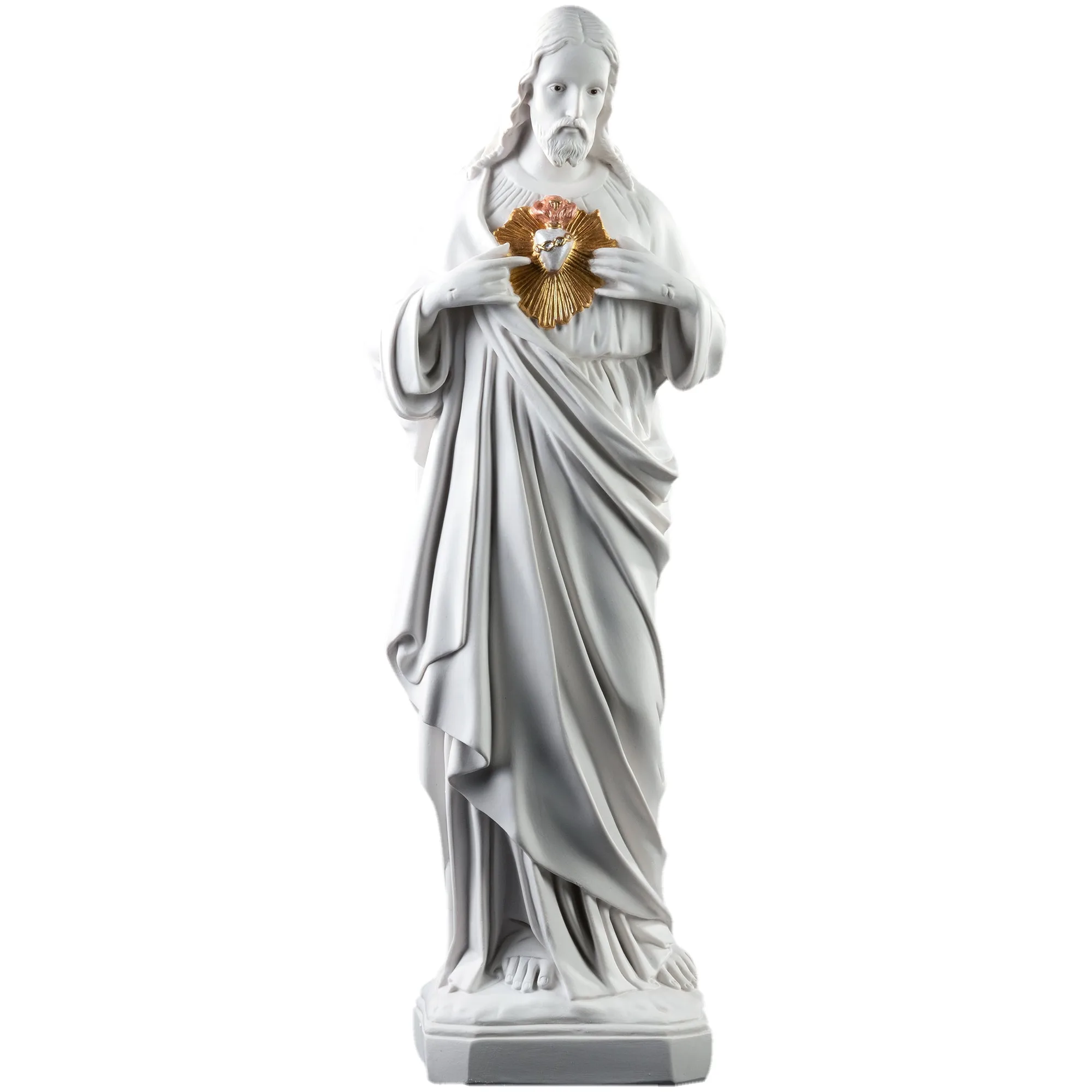 24" Sacred Heart of Jesus / Sagrado Corazon de Jesus Collection White-Gold- Hand Painted