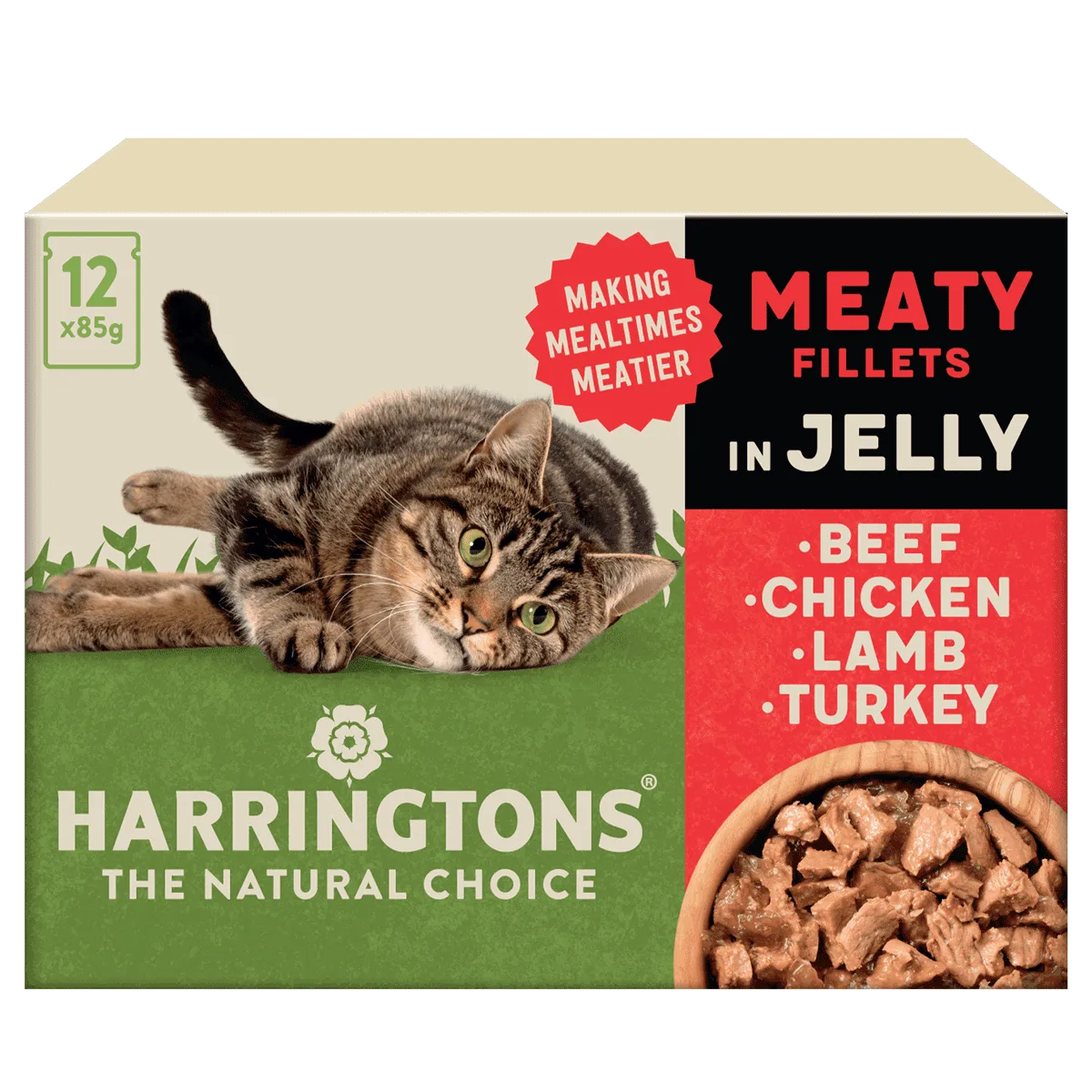 Volledig graanvrij nat kattenvoer voor volwassen katten, vleesselectie in gelei, bundel 72x85g
