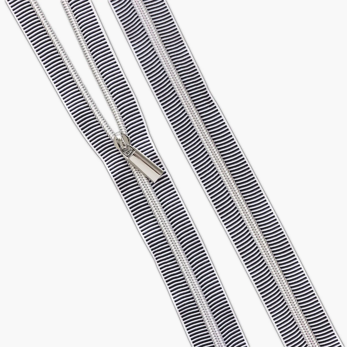 White & Black Striped Nylon Coil Zippers