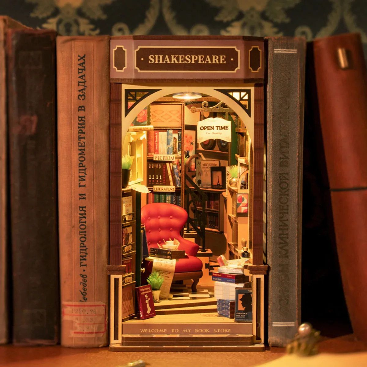 Rolife Bookstore DIY Book Nook Kit | Miniature Library Shelf Insert