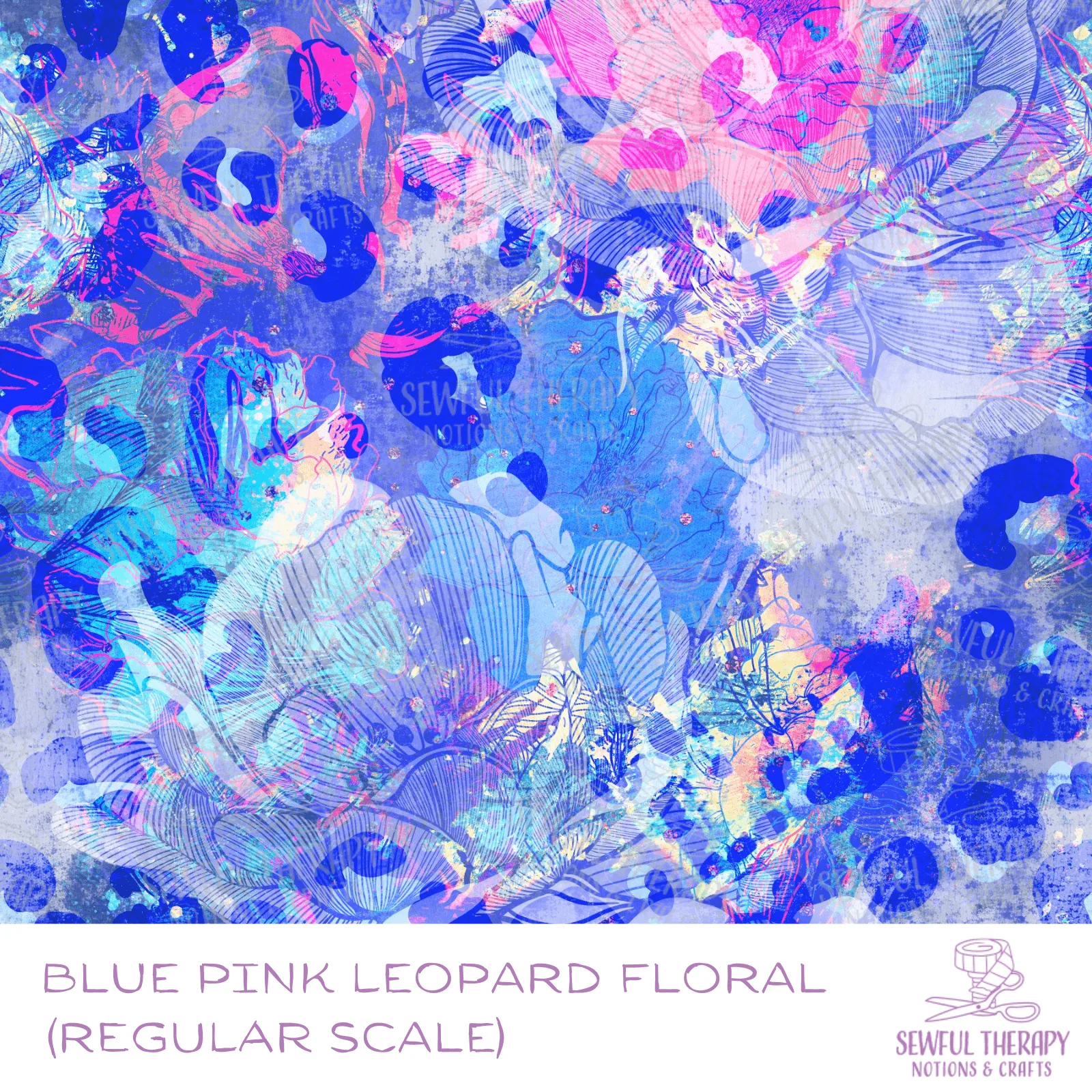 Blue Pink Leopard Floral SEWLUXE (YD)