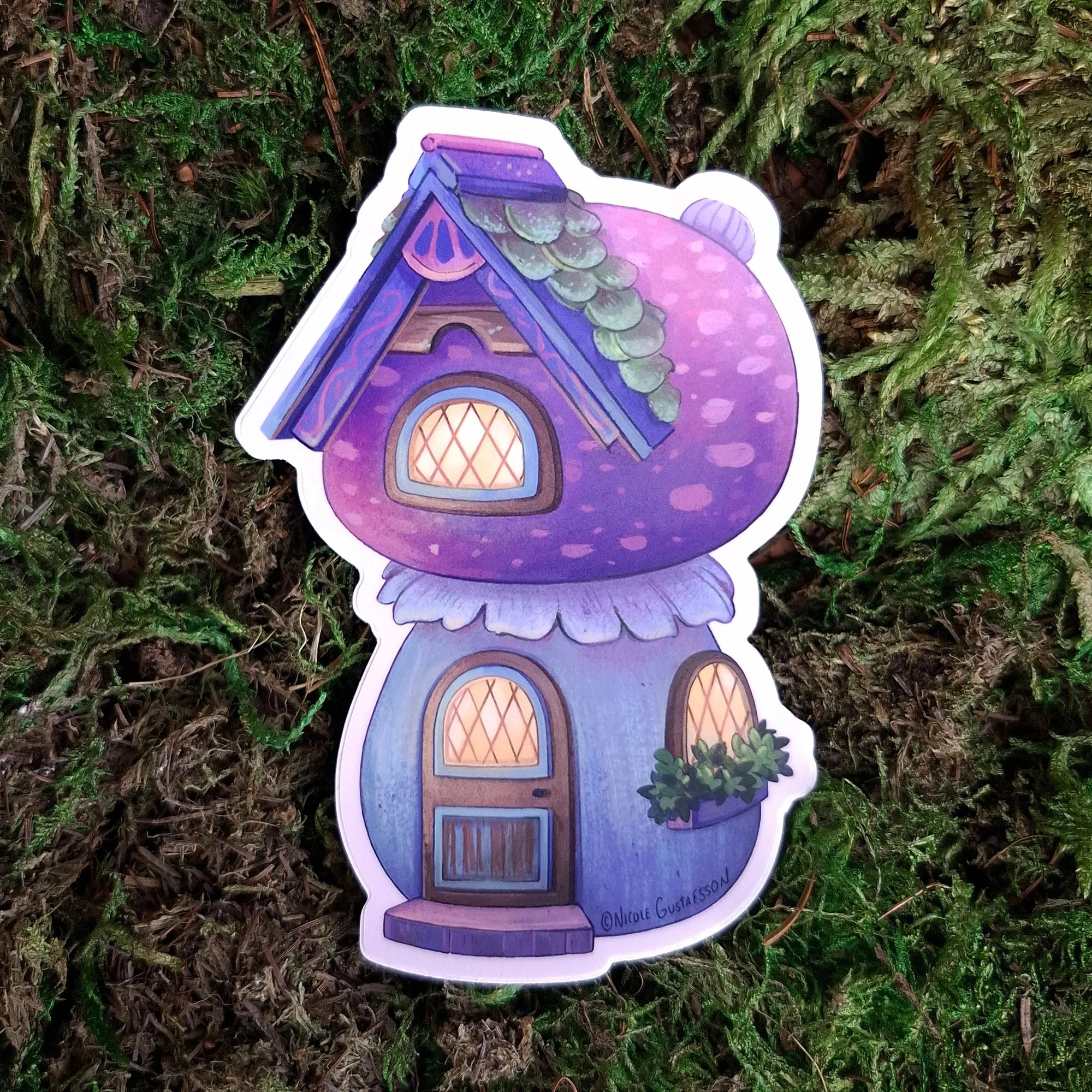 Purple Mushroom House Vinyl Sticker