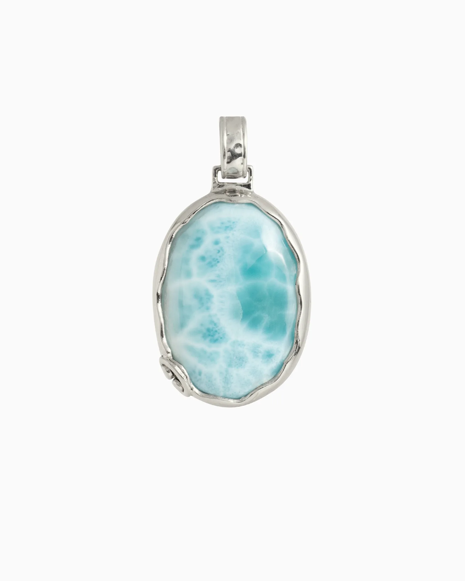 Oval Larimar Pendant with Open Petroglyph - Larimar