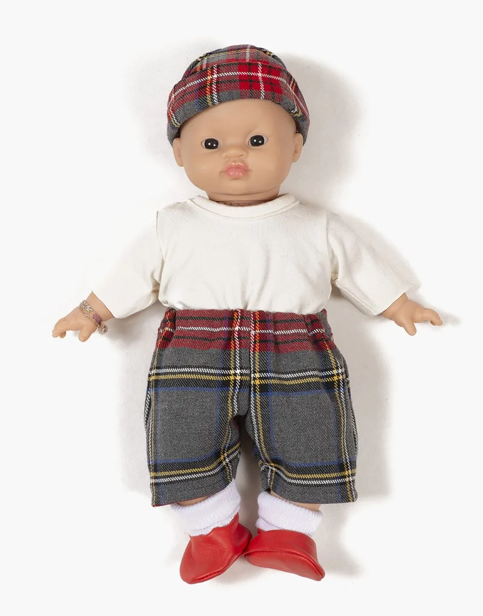 Babies – Jungen-Set mit Hose und Mütze in grauem Tartankaro