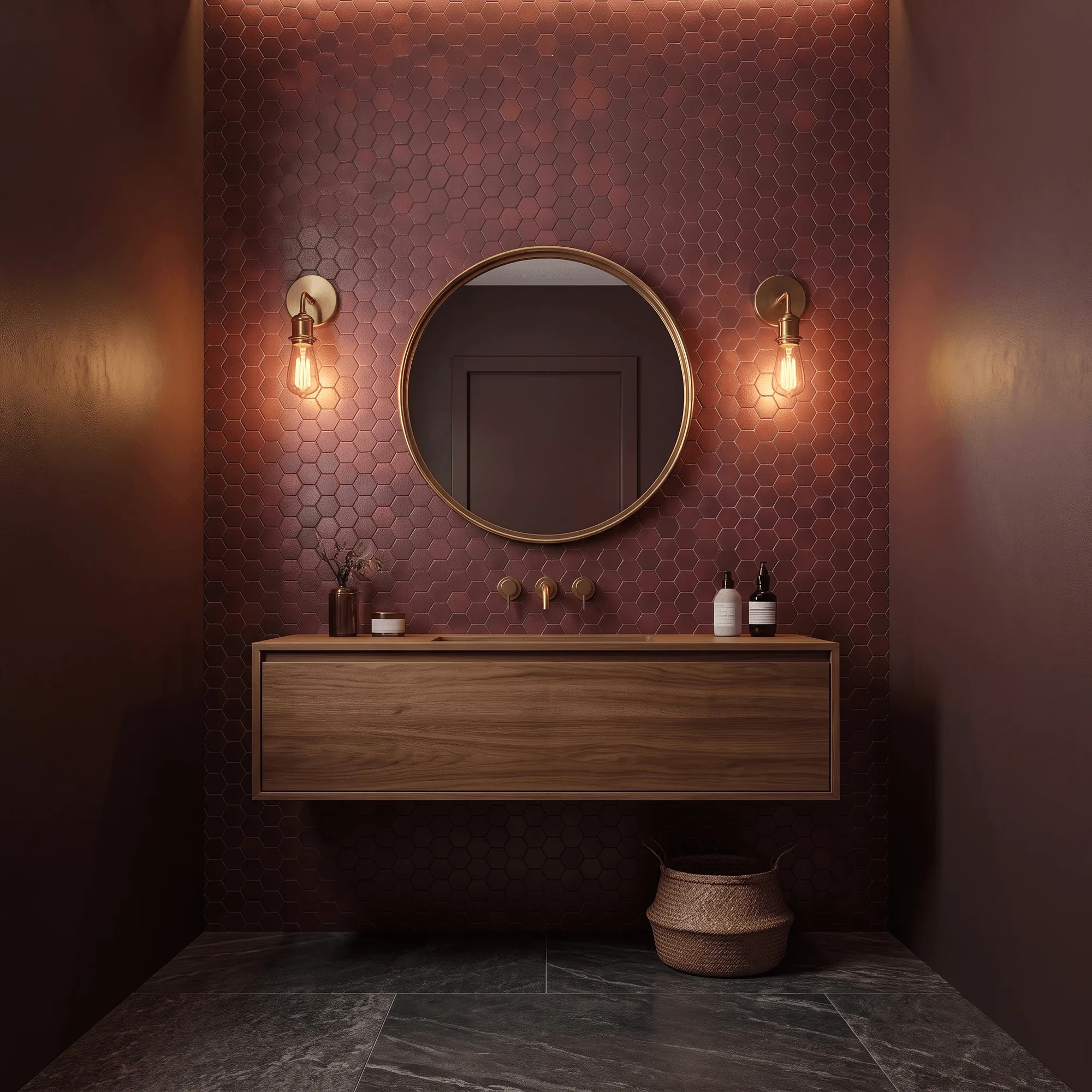Peel and Stick Backsplash | Hexagon Burgundy | 11.5×11.34"
