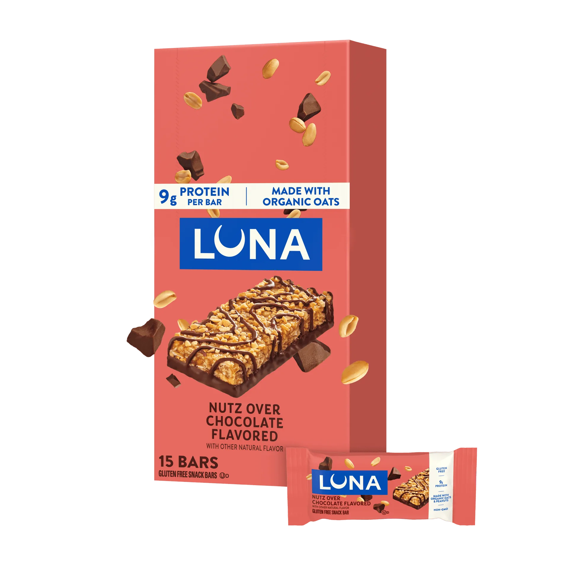 LUNA Bar Nutz Over Chocolate Flavor Gluten Free Snack Bars, Non-GMO Protein Bars