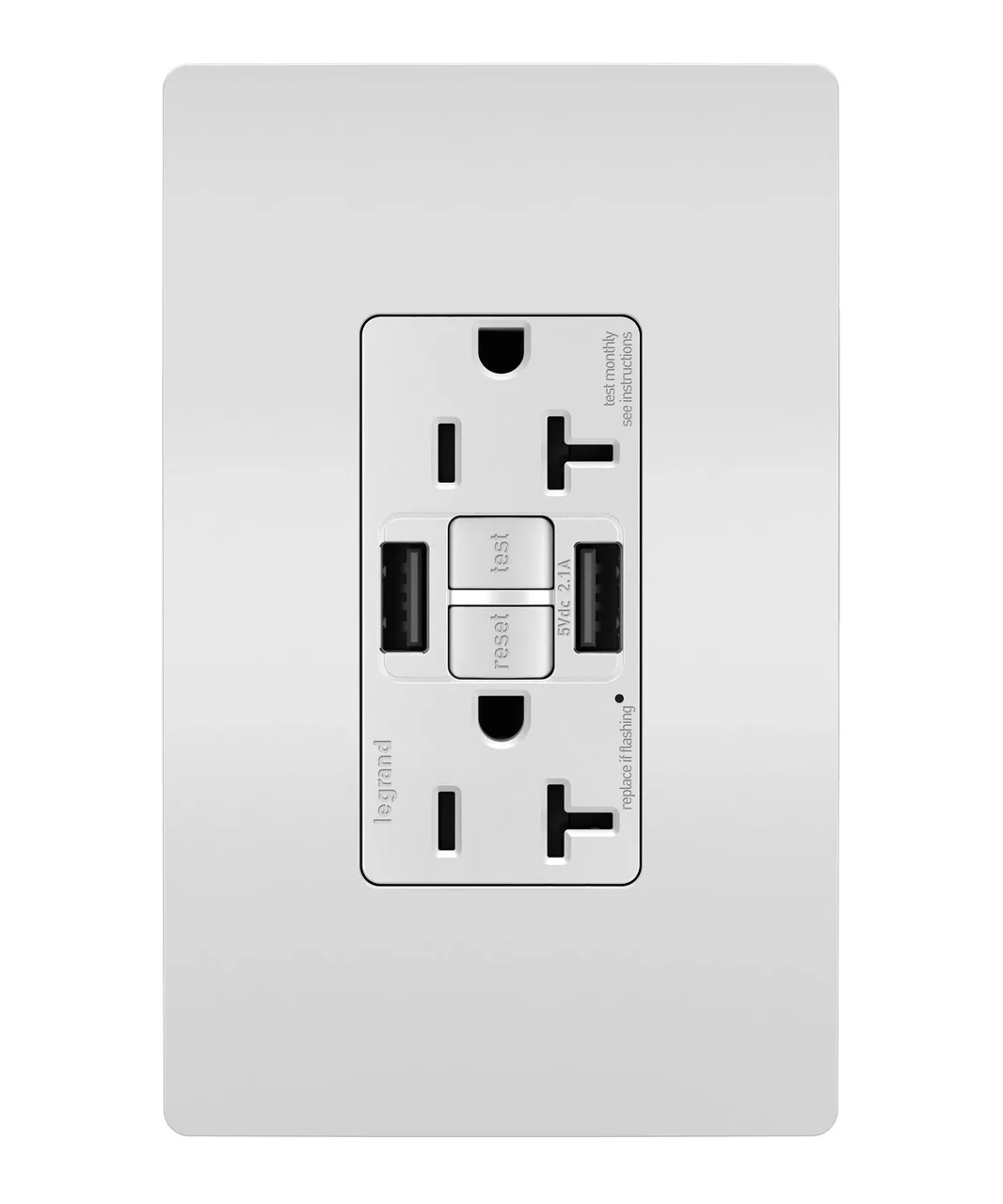 radiant® GFCI USB Outlet with SafeLock® Protection, Type A, 20A, Tamper-Resistant, White