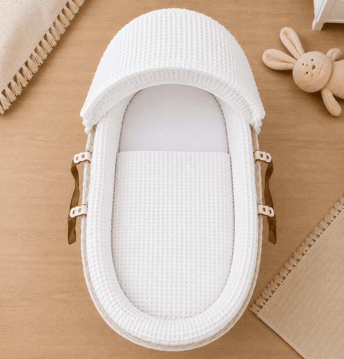 White Waffle Moses Basket Bedding Set (Basket Not Included!)