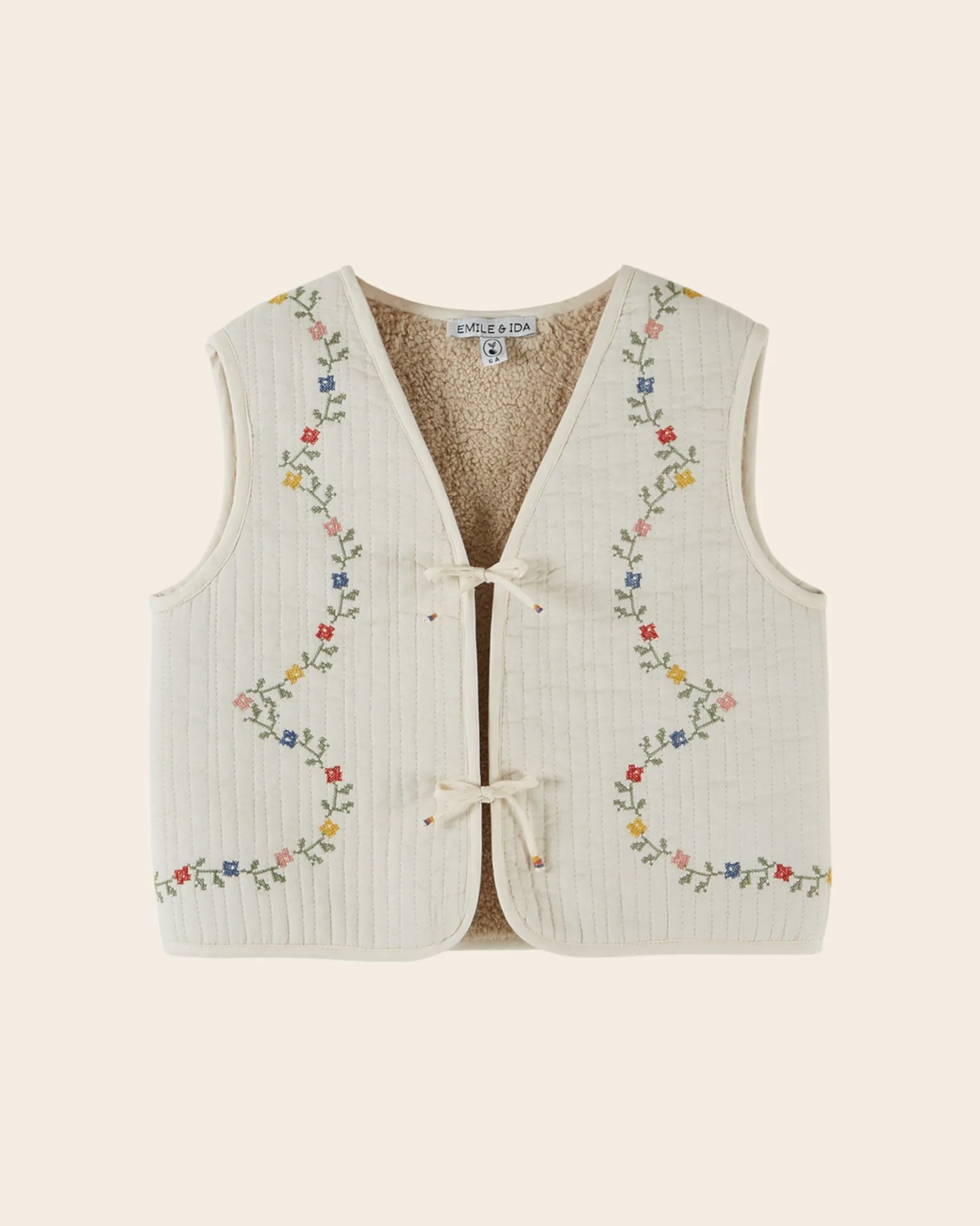 Veste sans manches - Matelassée brodée écru