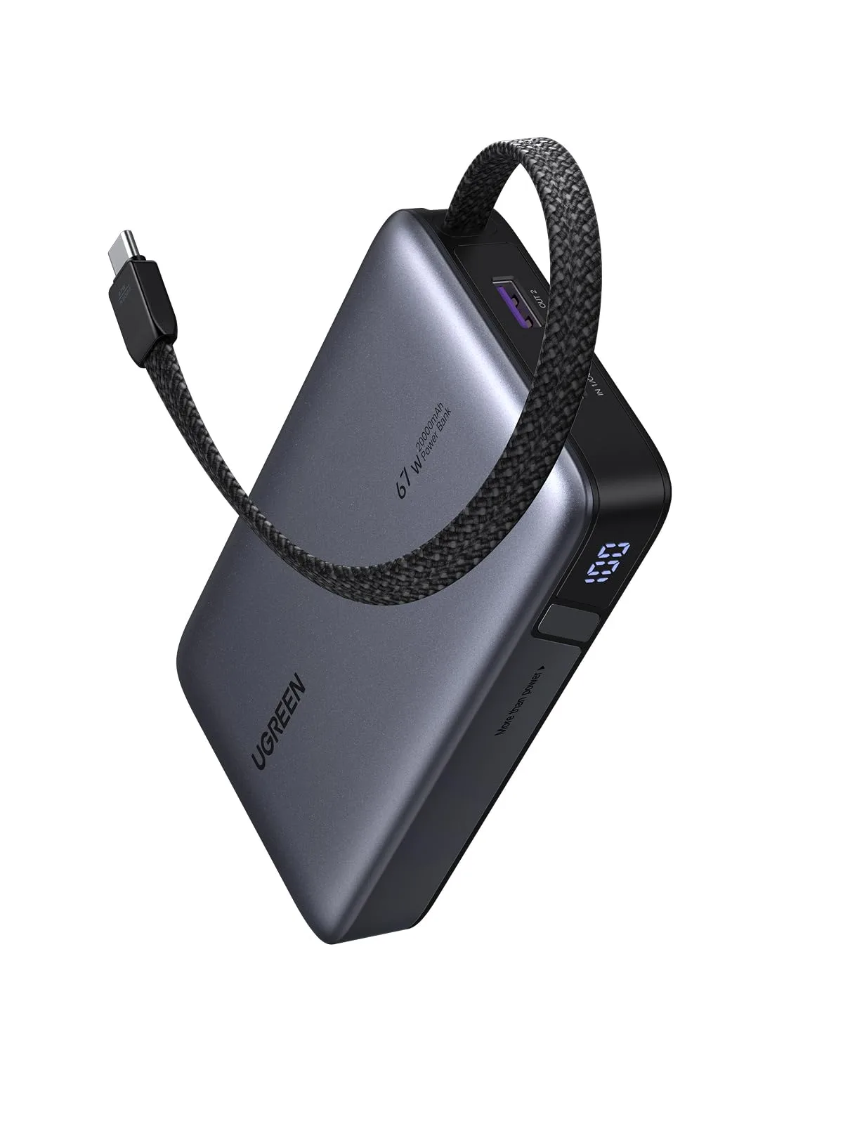 بطارية محمولة UGREEN Nexode بسعة 20000 مللي أمبير في الساعة وقوة 67 واط مع كابل USB-C مدمج