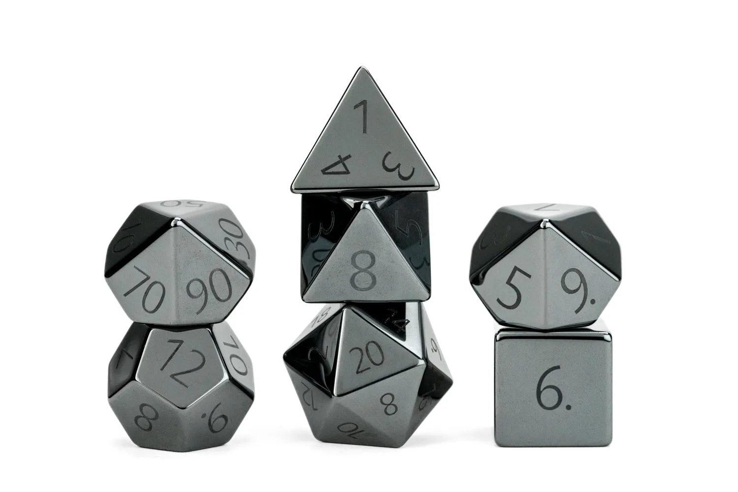 16mm Stone Poly Dice Set: Engraved Hematite