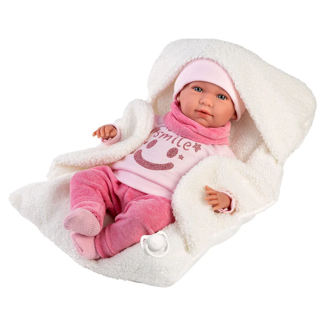 Muñeco Llorens que llora 42 cm - Recién Nacidos con sonidos de bebé – Mimi Llorona con portabebé