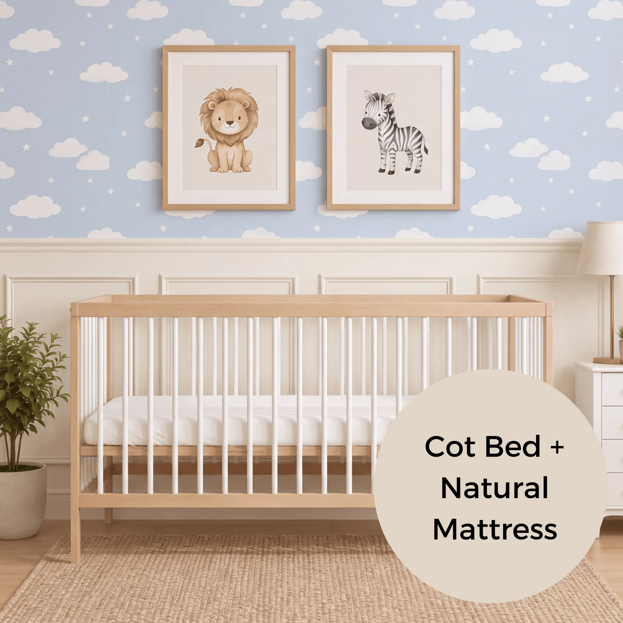 Midi Cot Bed With Natural Mattress - White Beech (140x70)