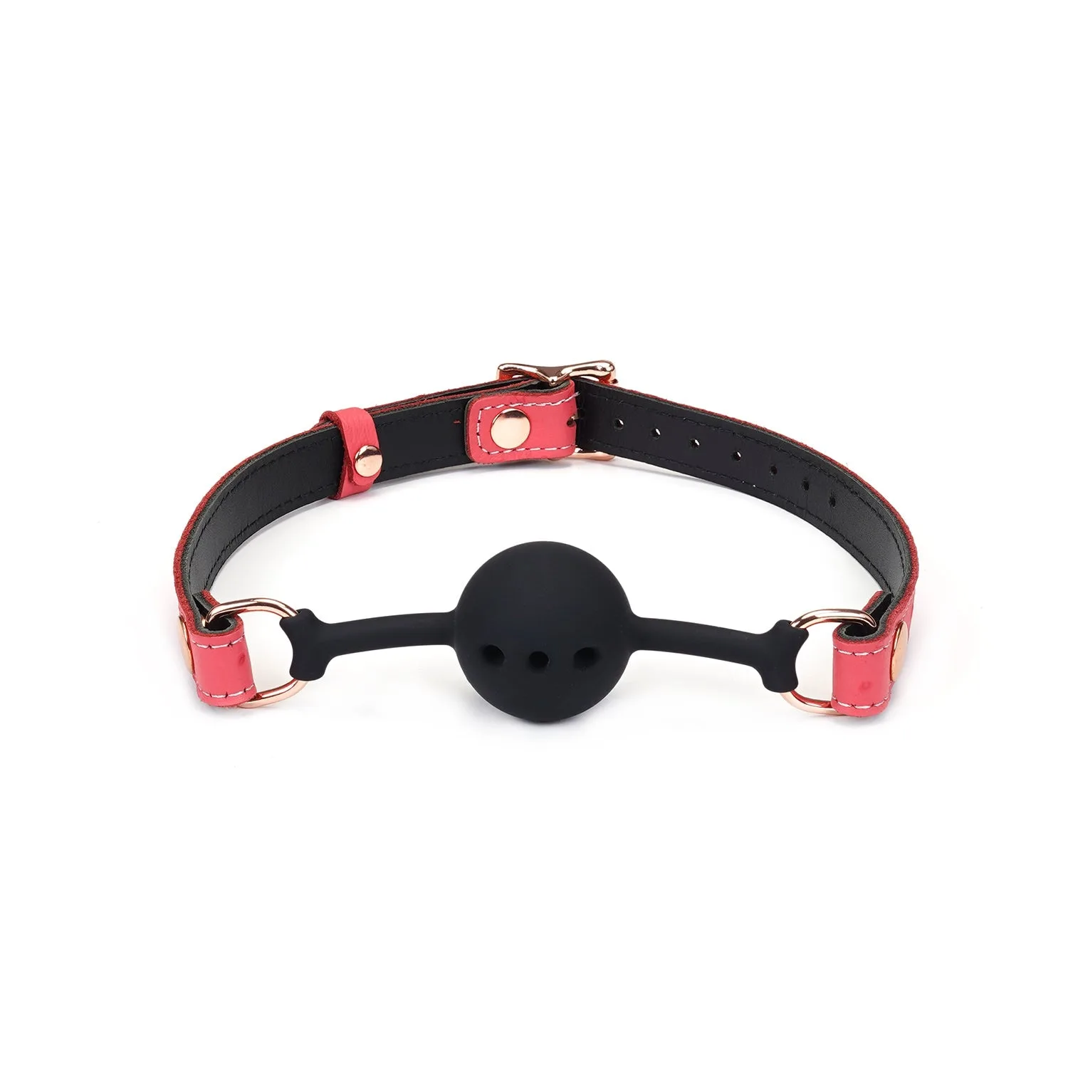 Angel's Kiss: Breathable Silicone Ball Gag (1.7 inch diameter) with Pink Leather Straps and Ostrich Skin Pattern